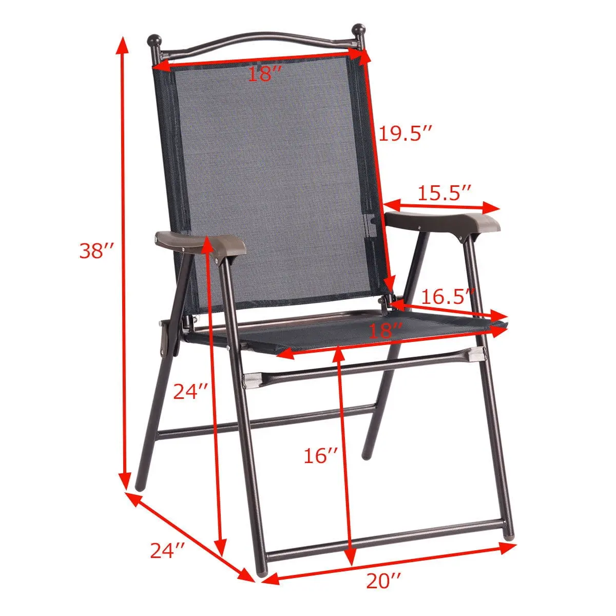 Set of 2 Patio Folding Sling Back Chairs Camping Deck Garden Beach Black