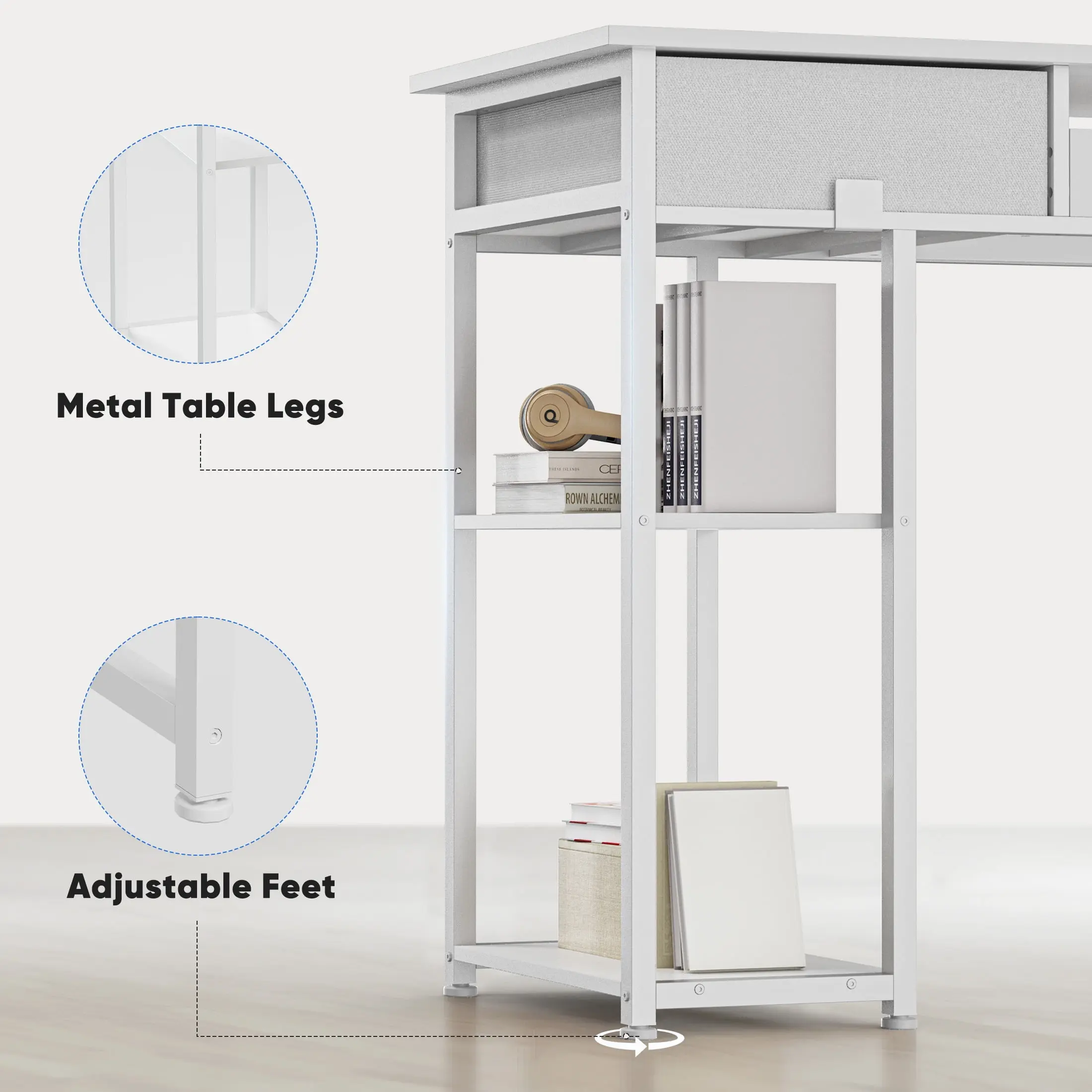 edx Small Desk Fabric Drawers & Storage Shelves, Home Office Computer Desk, Writing Desk Small Space Desk Study Table