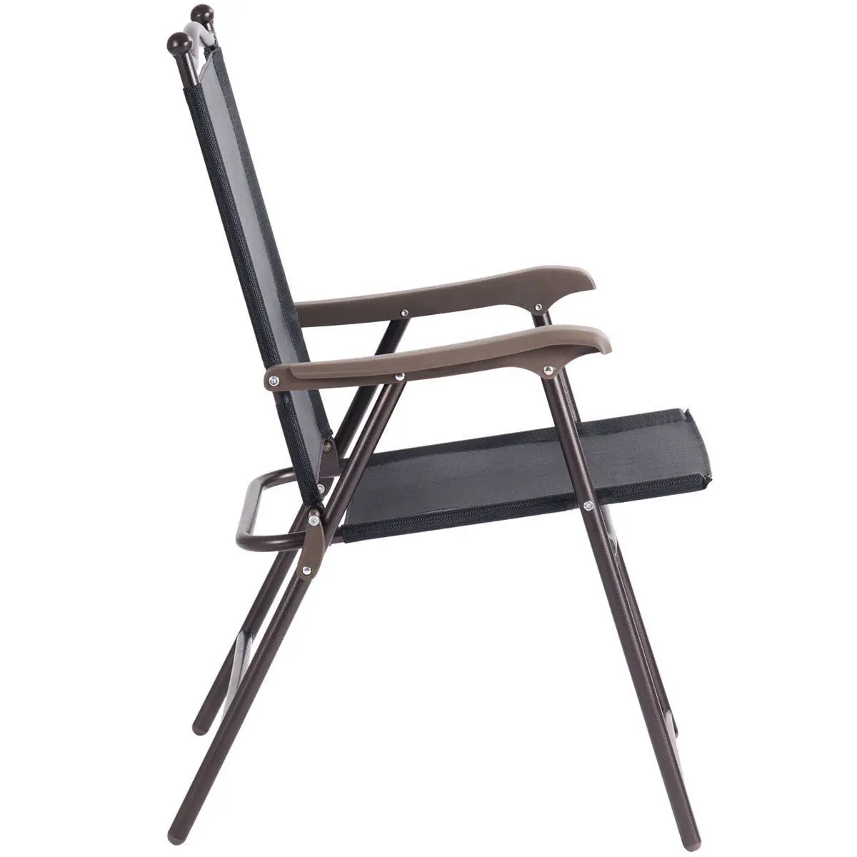 Set of 2 Patio Folding Sling Back Chairs Camping Deck Garden Beach Black