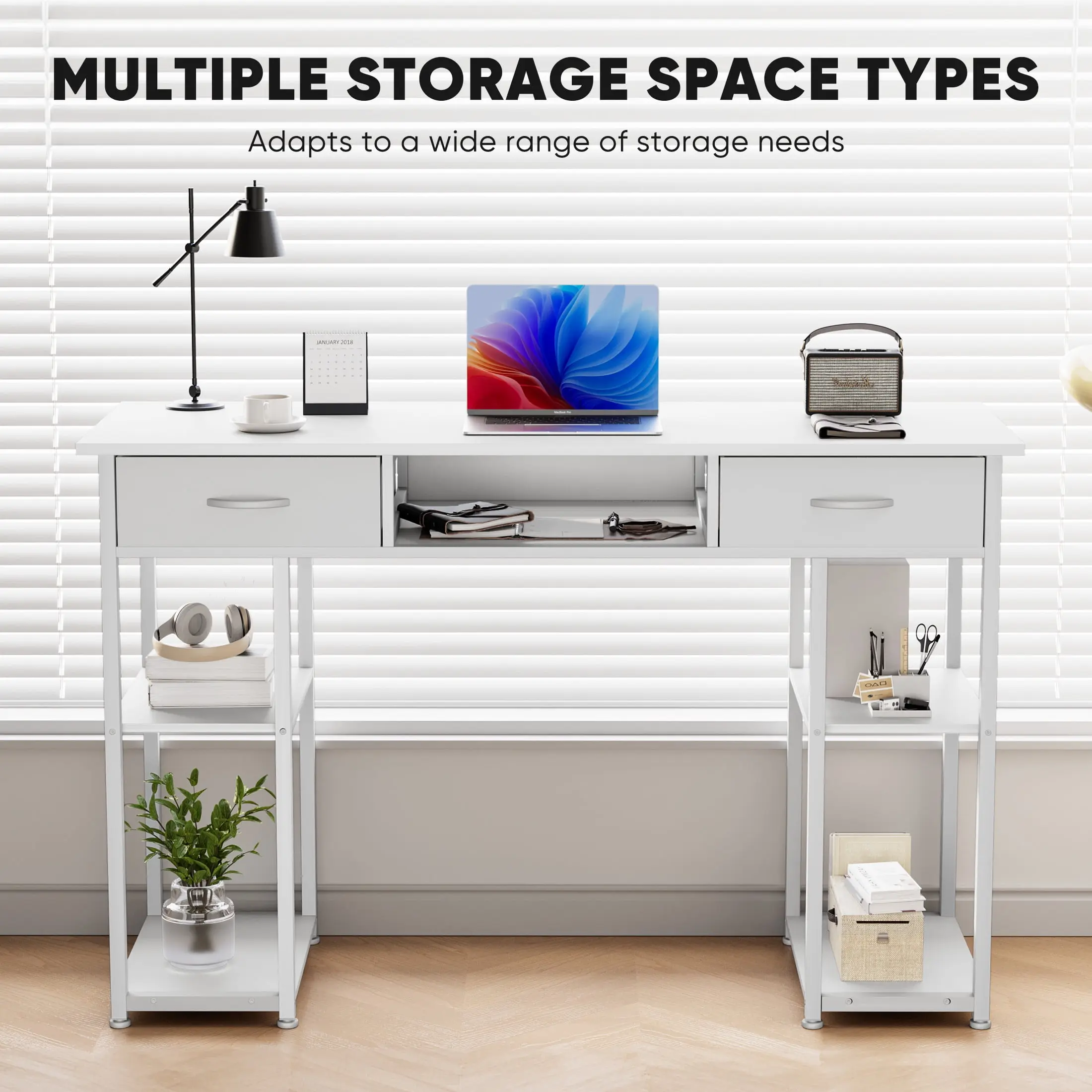 edx Small Desk Fabric Drawers & Storage Shelves, Home Office Computer Desk, Writing Desk Small Space Desk Study Table