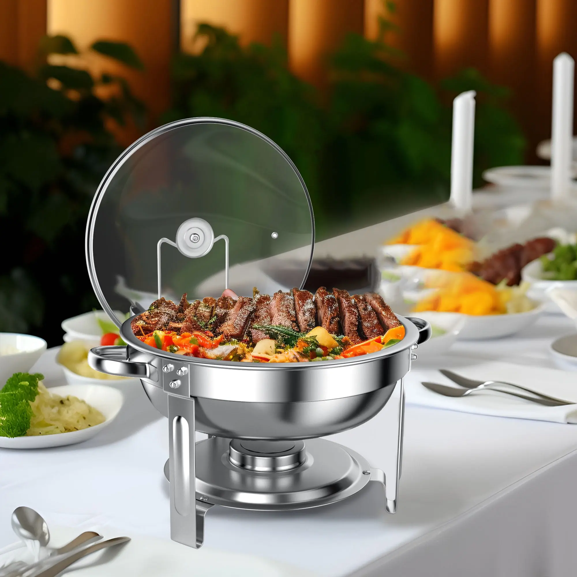 Chafing Dish Buffet Set 4 Pack: TINANA 5QT Stainless Steel Chafing Dishes for Buffet with Glass Lid & Lid Holder