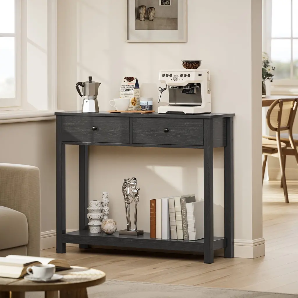 Console Table 39" with Drawers, Wood Entryway  Hallway  with Open Storage, Sofa  for Living Room, Foyer