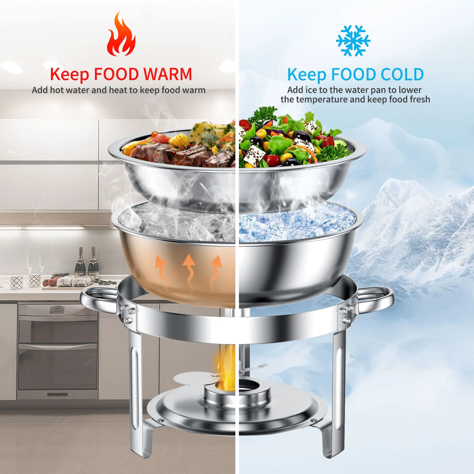 Chafing Dish Buffet Set 4 Pack: TINANA 5QT Stainless Steel Chafing Dishes for Buffet with Glass Lid & Lid Holder