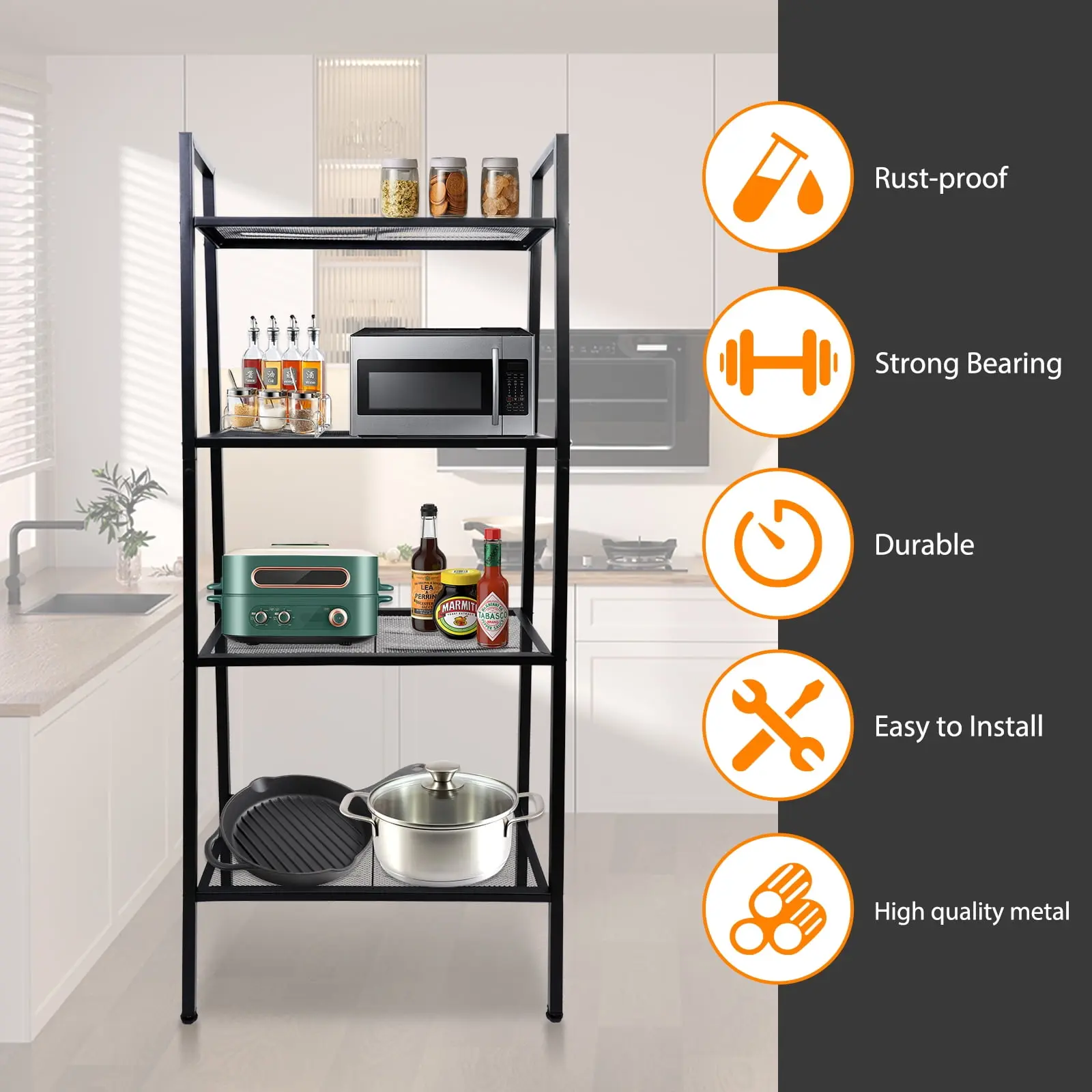 Ladder Shelf, 4-Tier Metal Bookshelf Plant Flower Stand Storage Rack Industrial Organizer Modern Shelves Shelving Bookcase