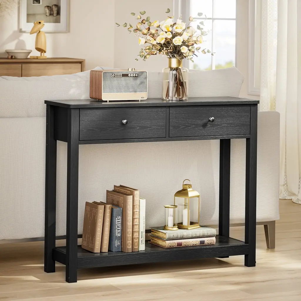 Console Table 39" with Drawers, Wood Entryway  Hallway  with Open Storage, Sofa  for Living Room, Foyer