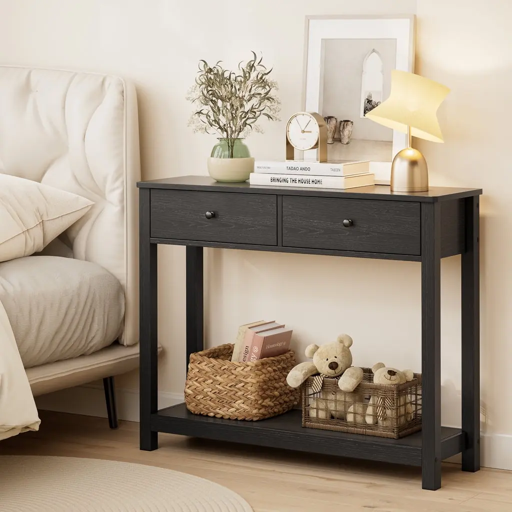 Console Table 39" with Drawers, Wood Entryway  Hallway  with Open Storage, Sofa  for Living Room, Foyer