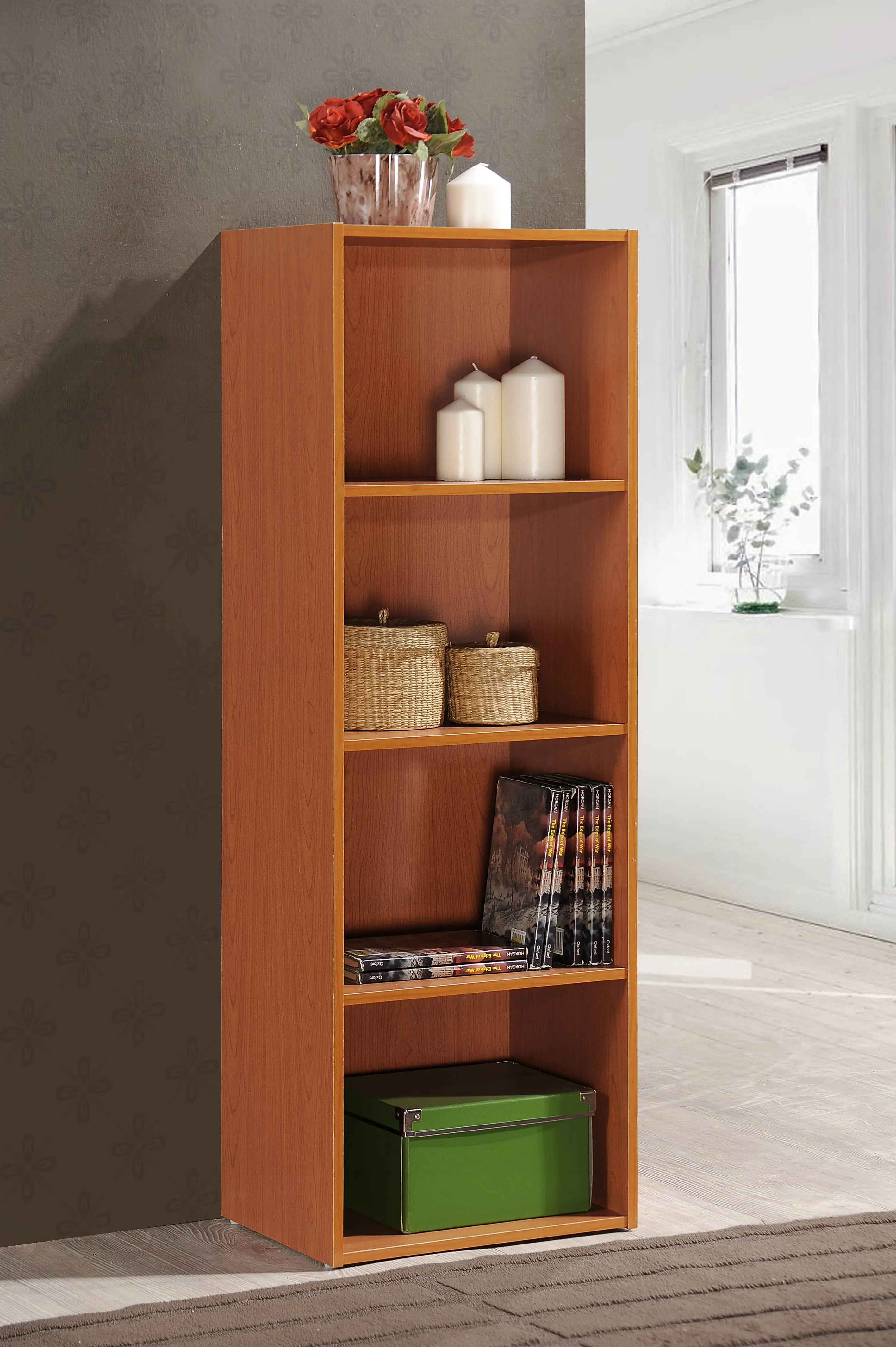 4-Shelf Wood Bookcase, Brown