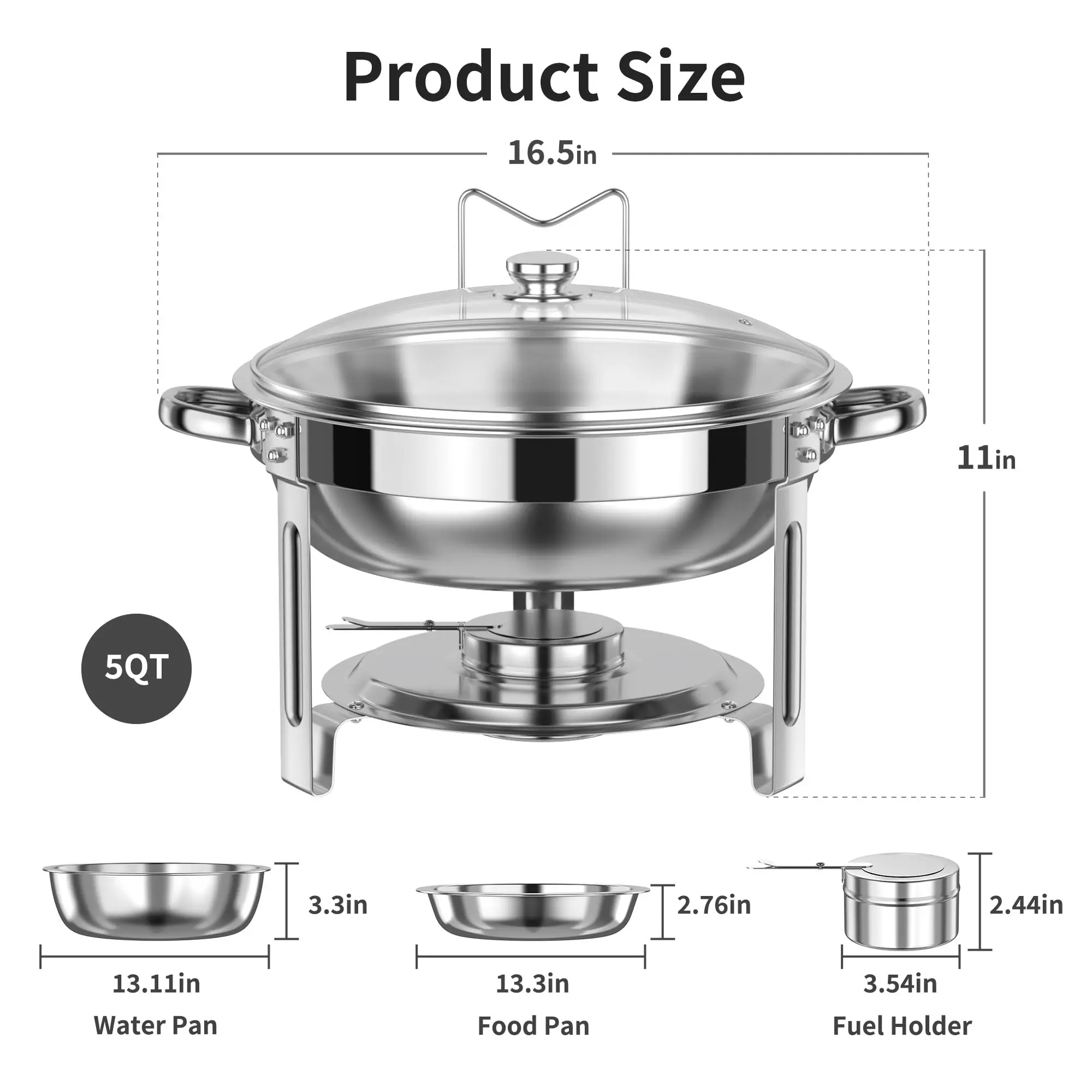 Chafing Dish Buffet Set 4 Pack: TINANA 5QT Stainless Steel Chafing Dishes for Buffet with Glass Lid & Lid Holder