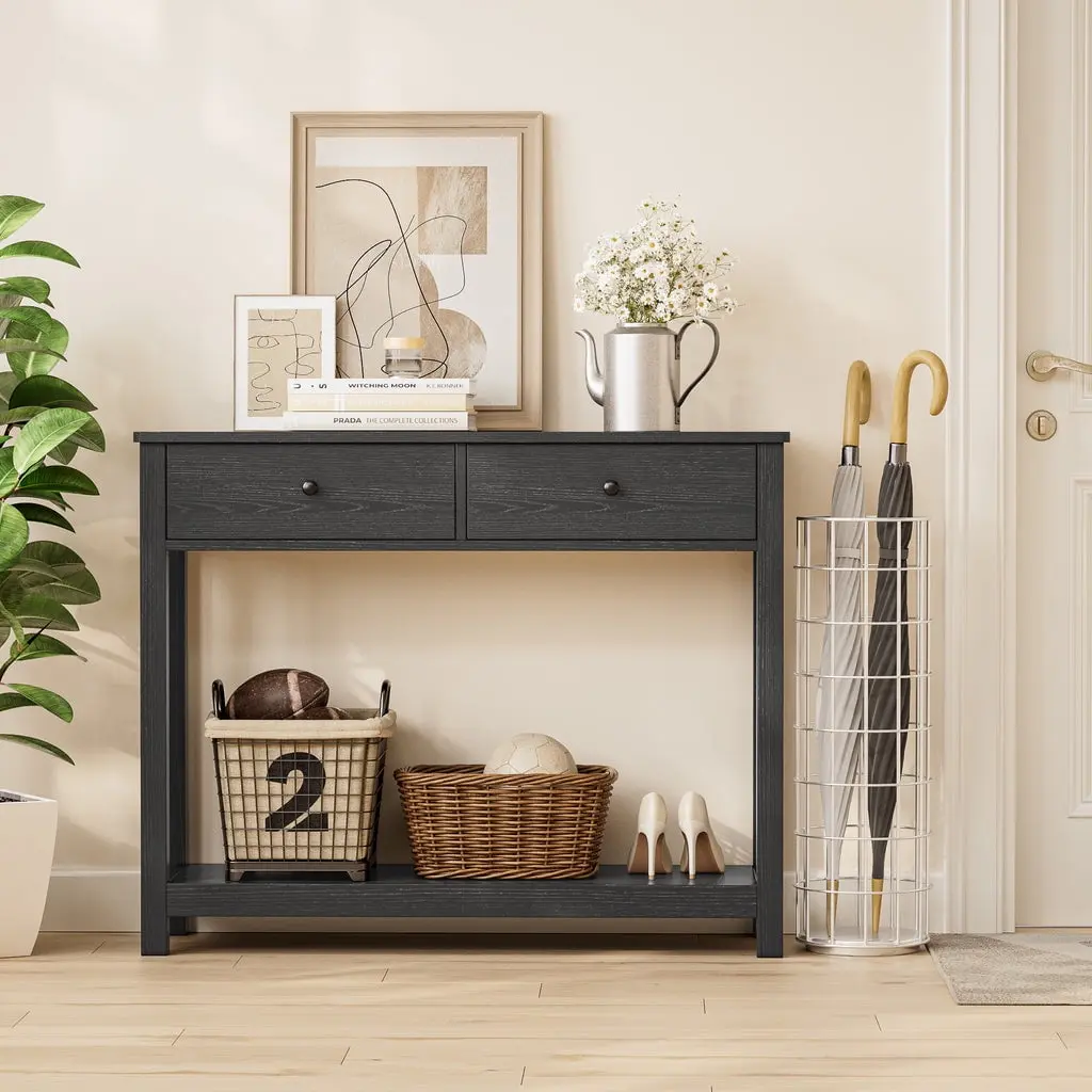 Console Table 39" with Drawers, Wood Entryway  Hallway  with Open Storage, Sofa  for Living Room, Foyer