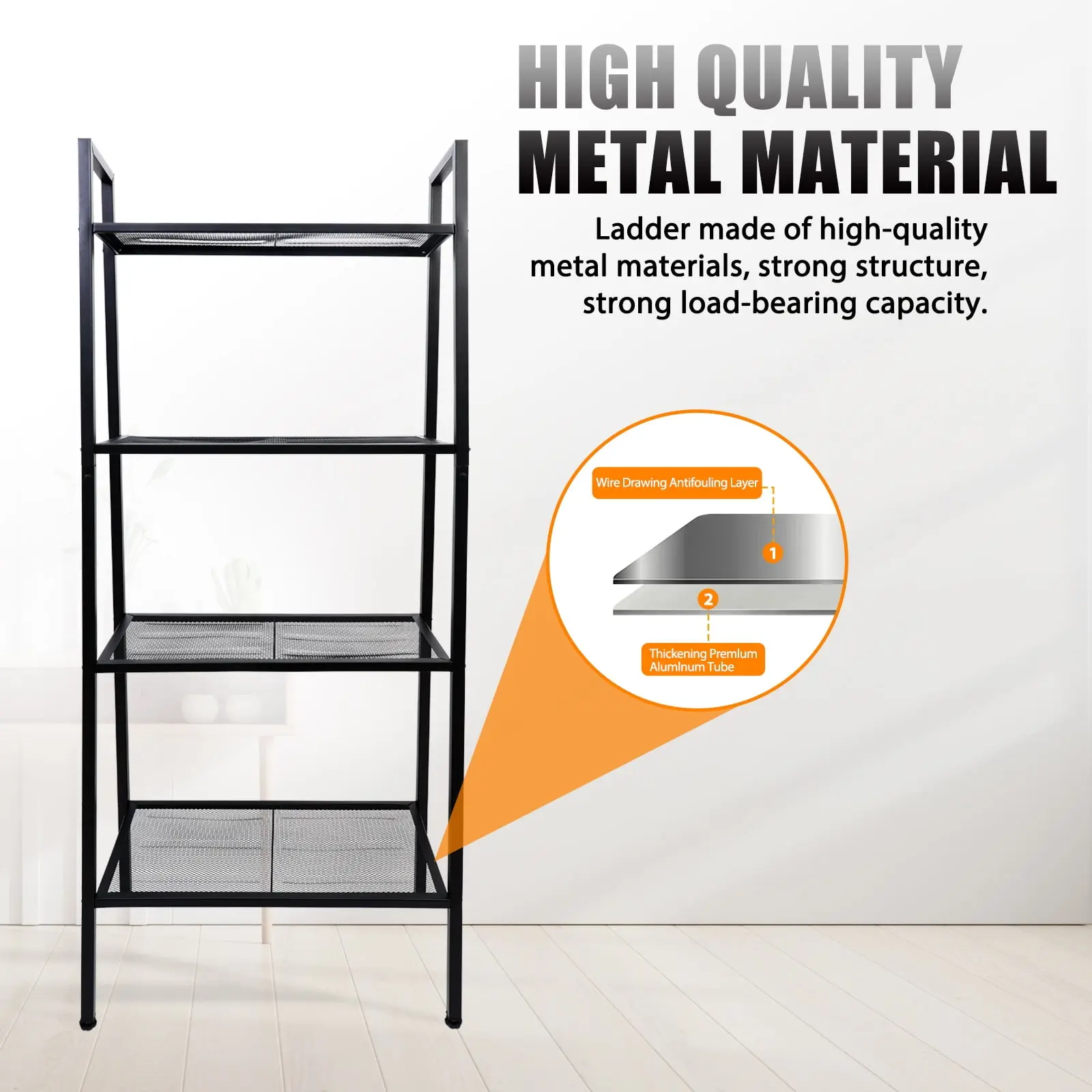 Ladder Shelf, 4-Tier Metal Bookshelf Plant Flower Stand Storage Rack Industrial Organizer Modern Shelves Shelving Bookcase