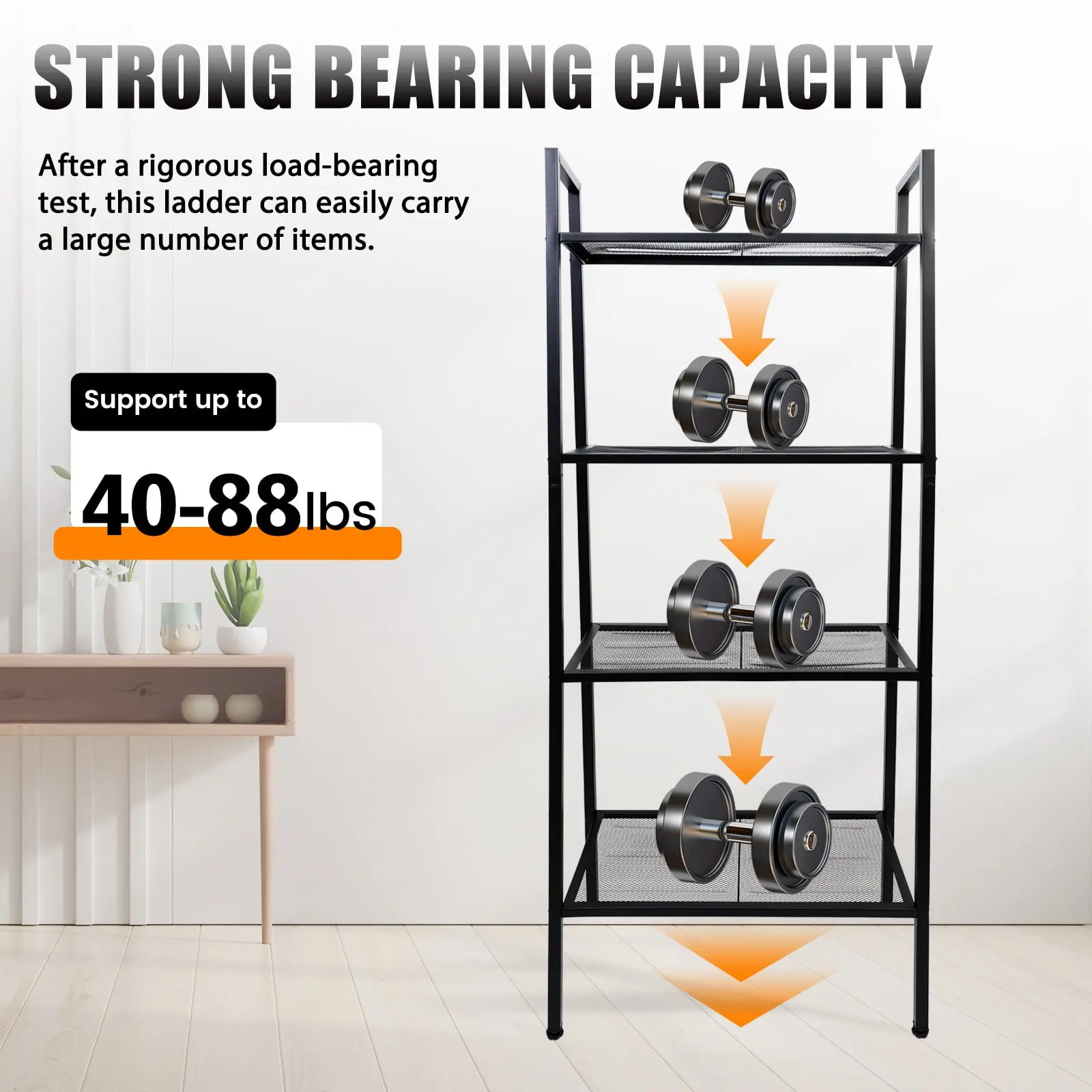 Ladder Shelf, 4-Tier Metal Bookshelf Plant Flower Stand Storage Rack Industrial Organizer Modern Shelves Shelving Bookcase