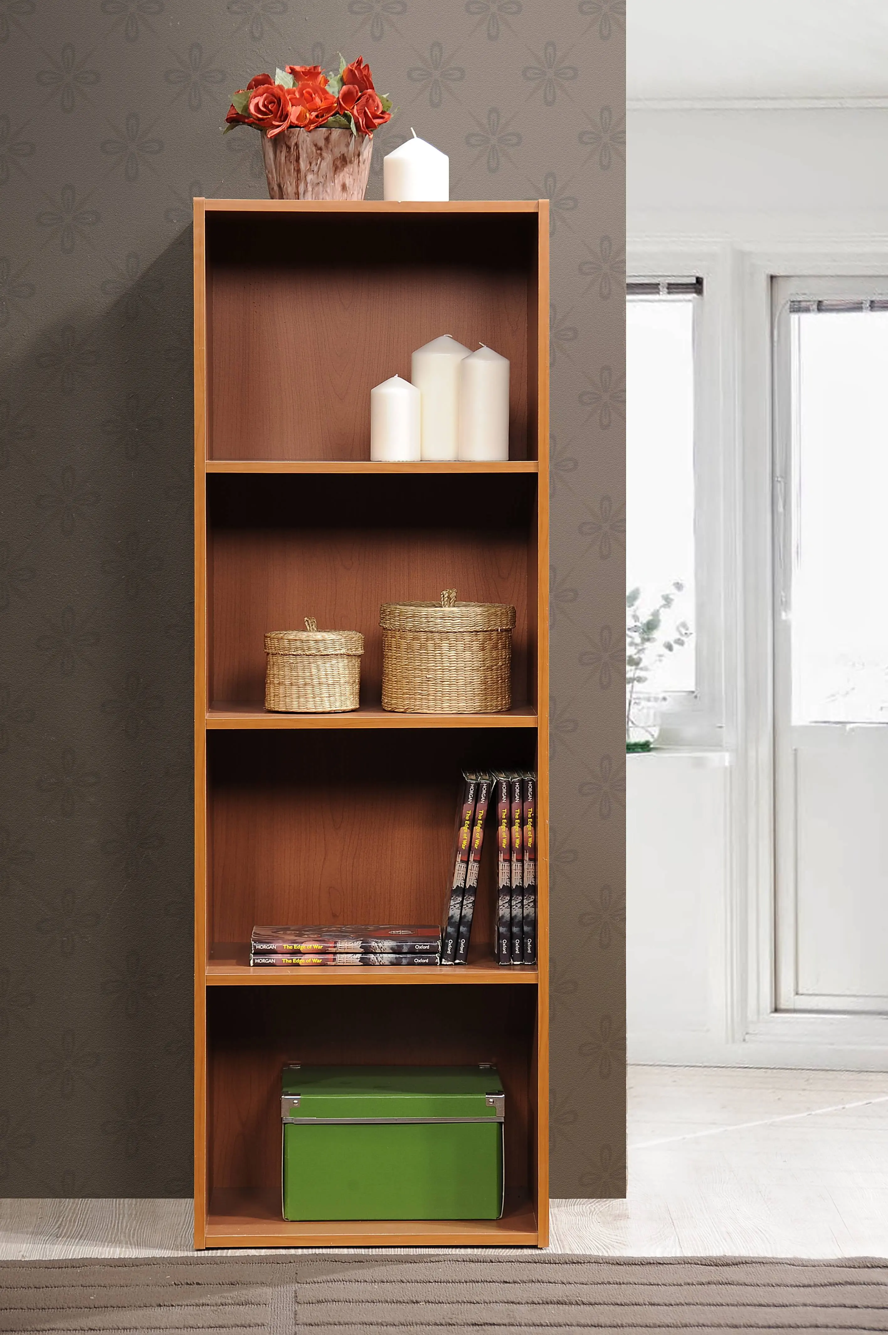 4-Shelf Wood Bookcase, Brown