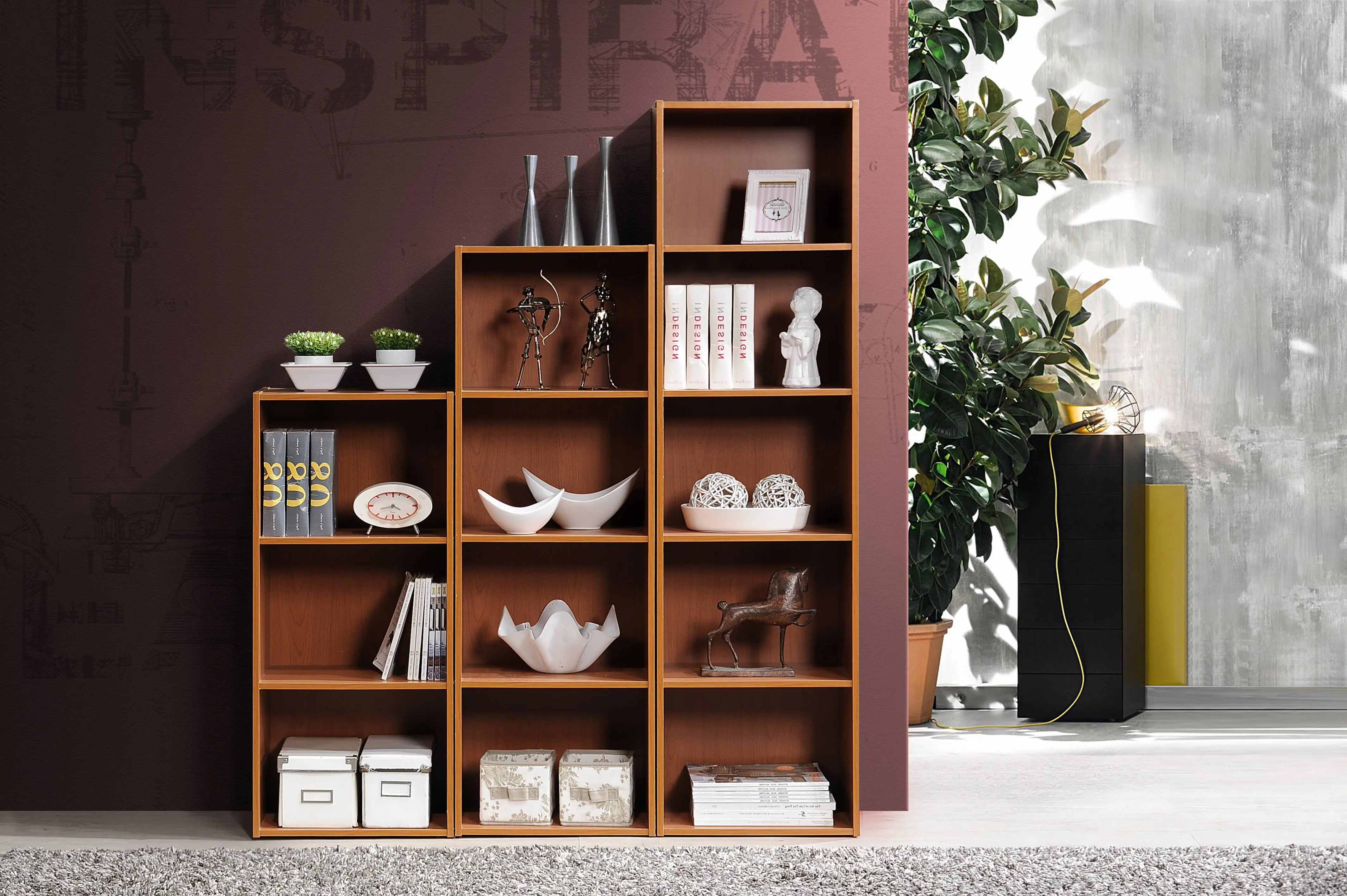 4-Shelf Wood Bookcase, Brown