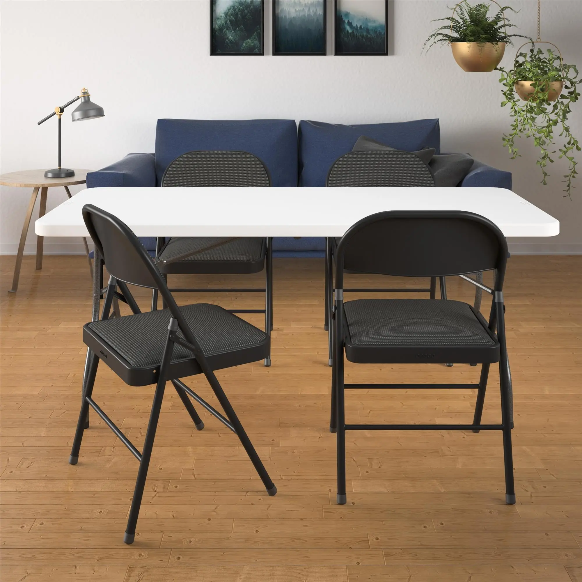 Deluxe Fabric Padded Folding Chair, Black
