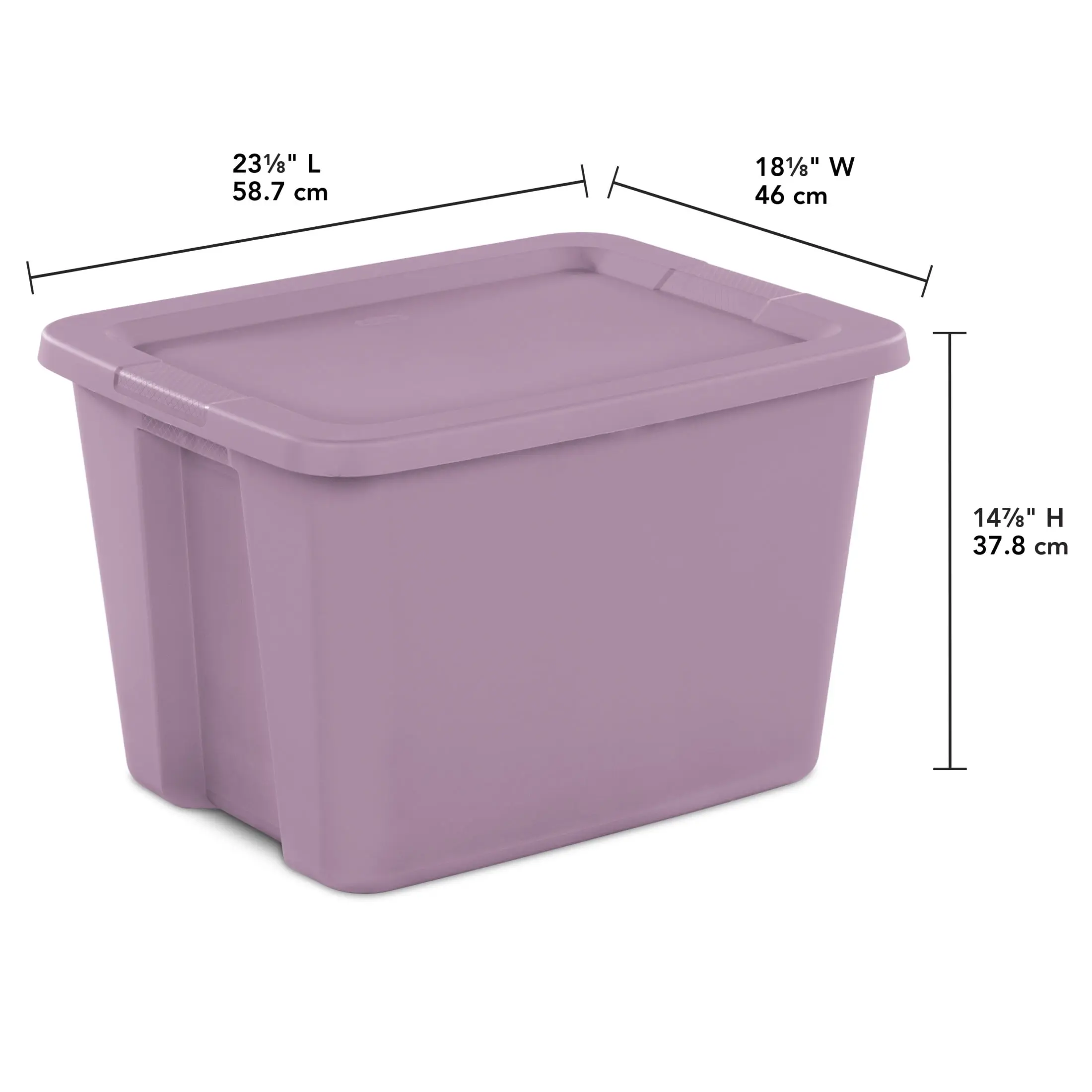 Large Storage Bin, 18 Gallon Plastic Storage Container with Snap-On Lid, Lilac, Pack of 8