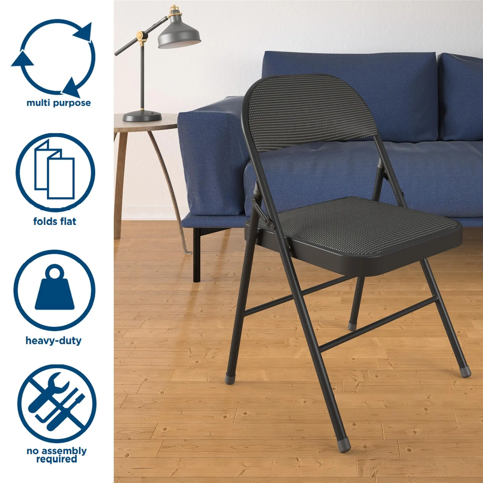Deluxe Fabric Padded Folding Chair, Black
