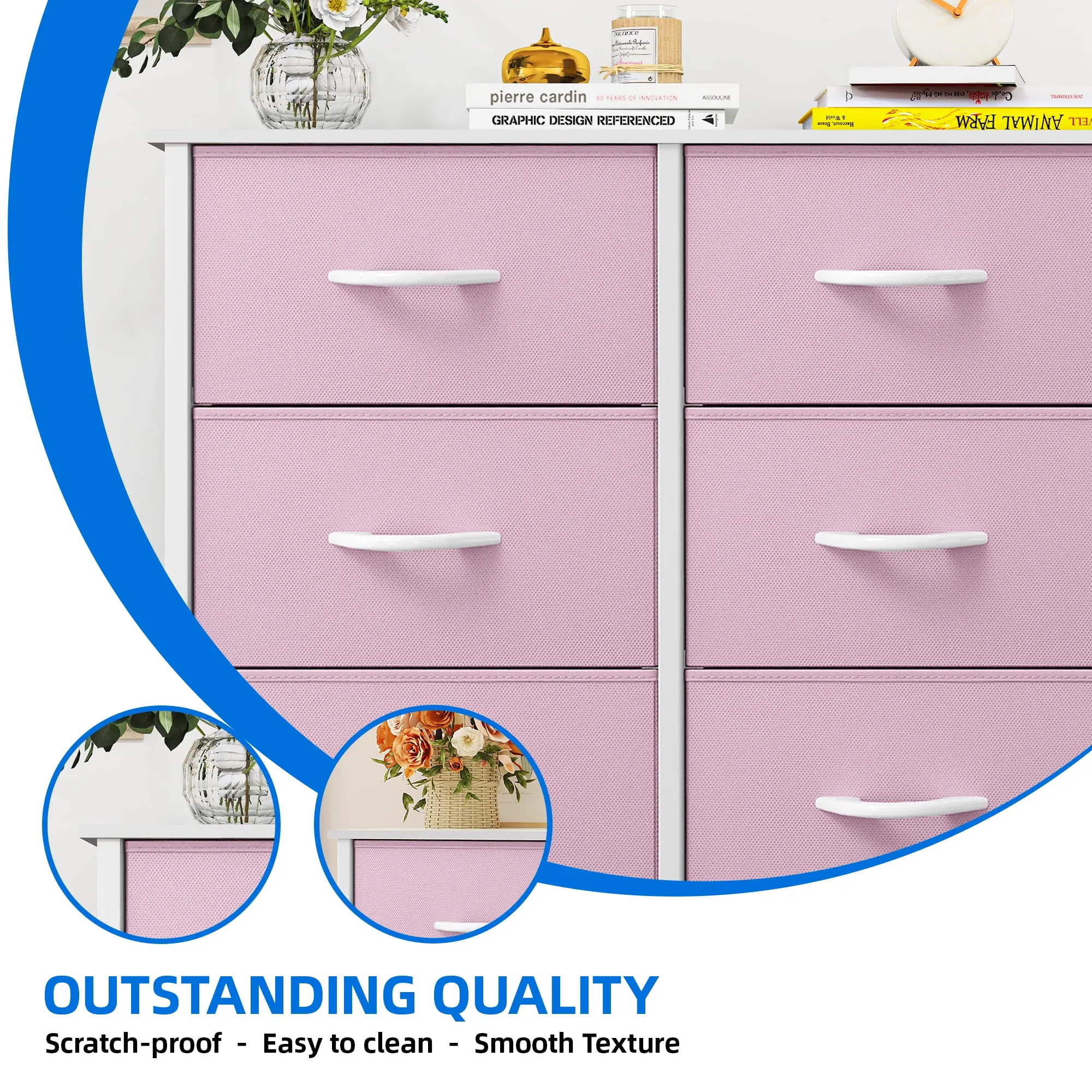 8-Drawer Fabric Dresser, Storage Chest for Bedroom & Living Room, Pink, for Kids & Adults