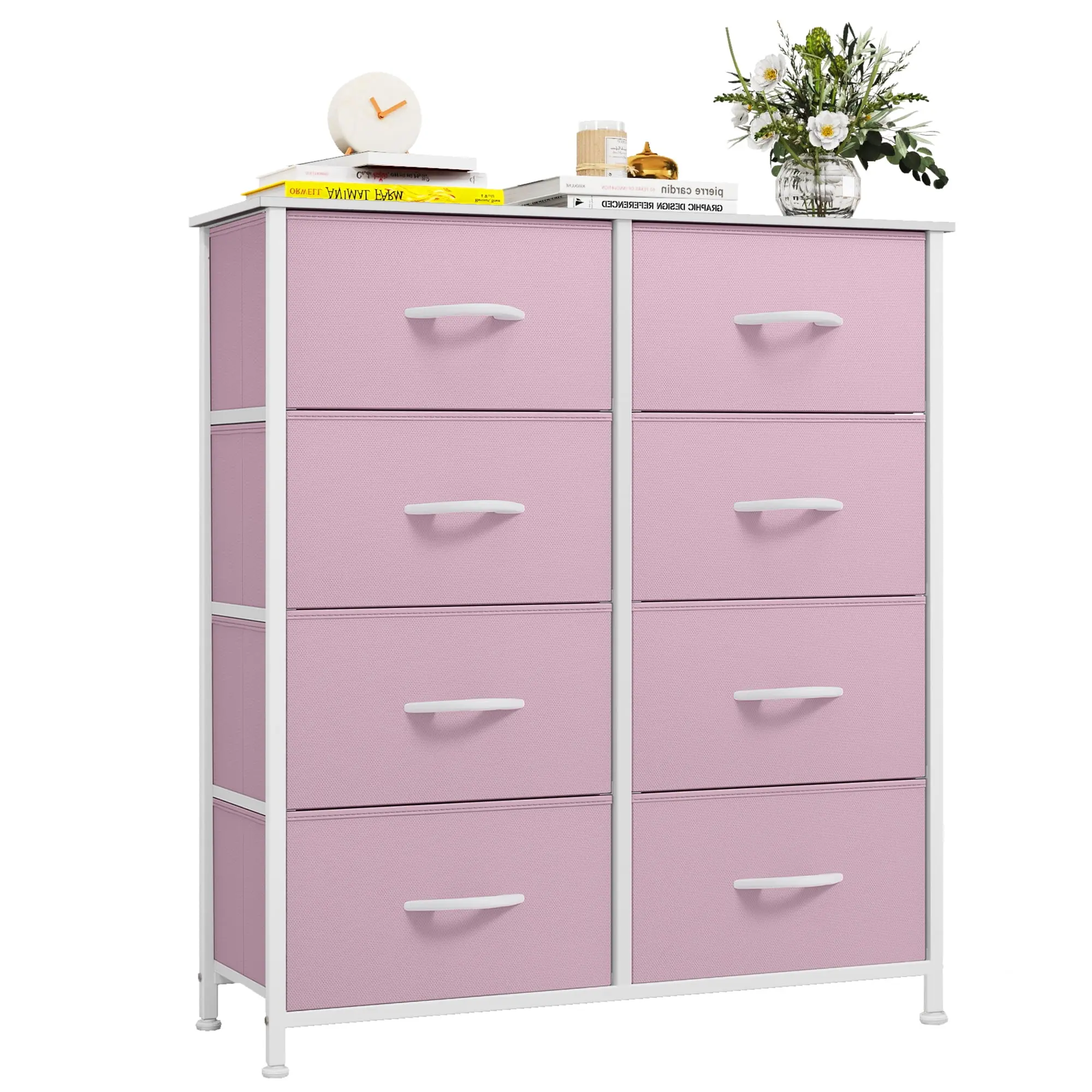 8-Drawer Fabric Dresser, Storage Chest for Bedroom & Living Room, Pink, for Kids & Adults