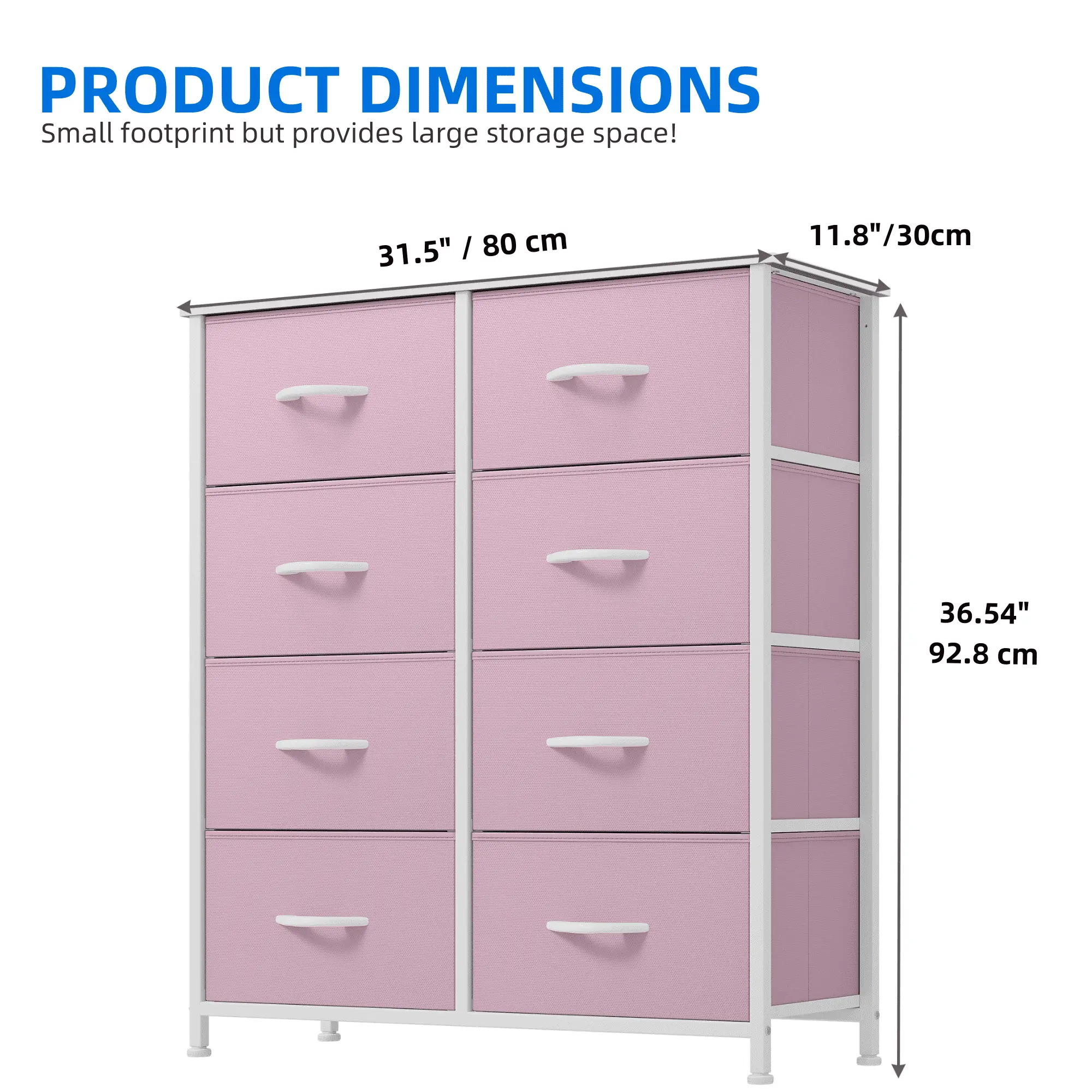 8-Drawer Fabric Dresser, Storage Chest for Bedroom & Living Room, Pink, for Kids & Adults