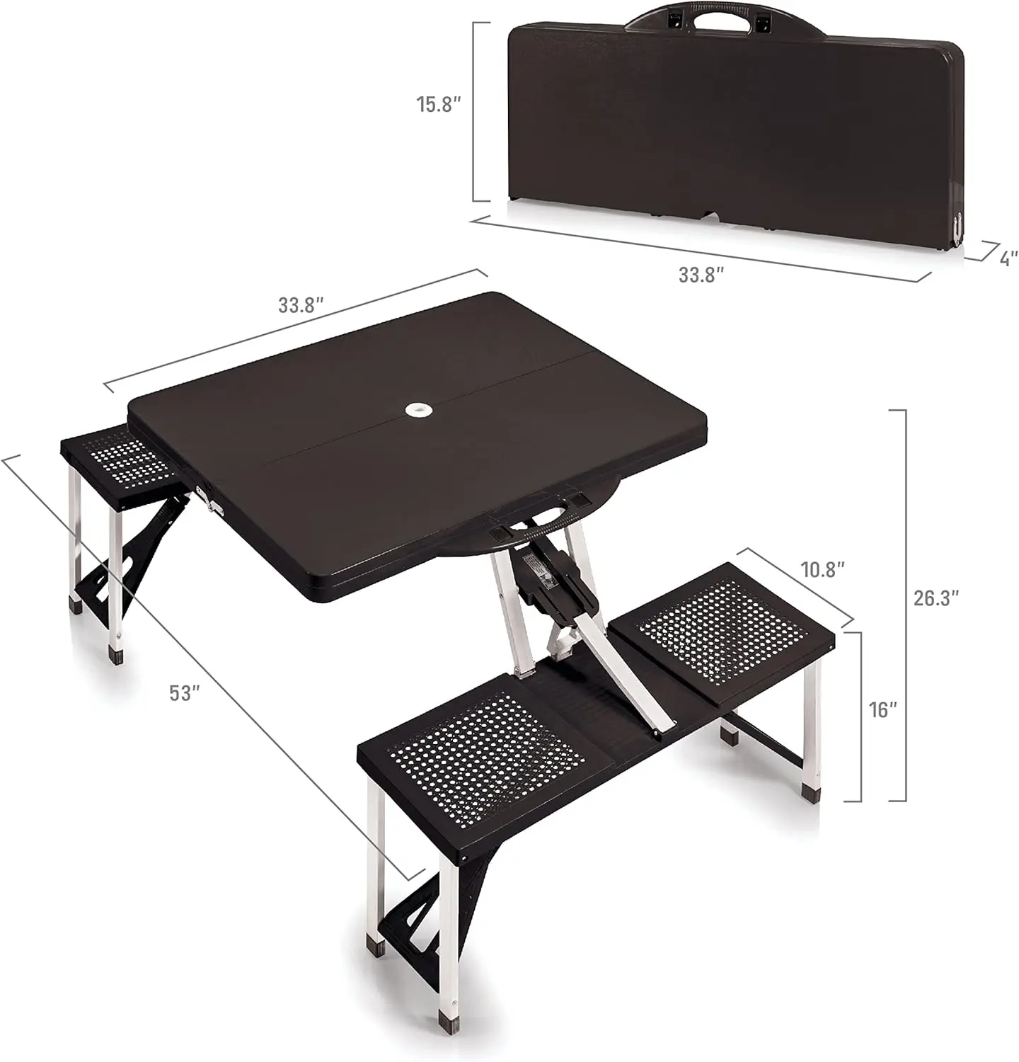 Folding Picnic Table, Camping Table, Outdoor Table with Umbrella Hole