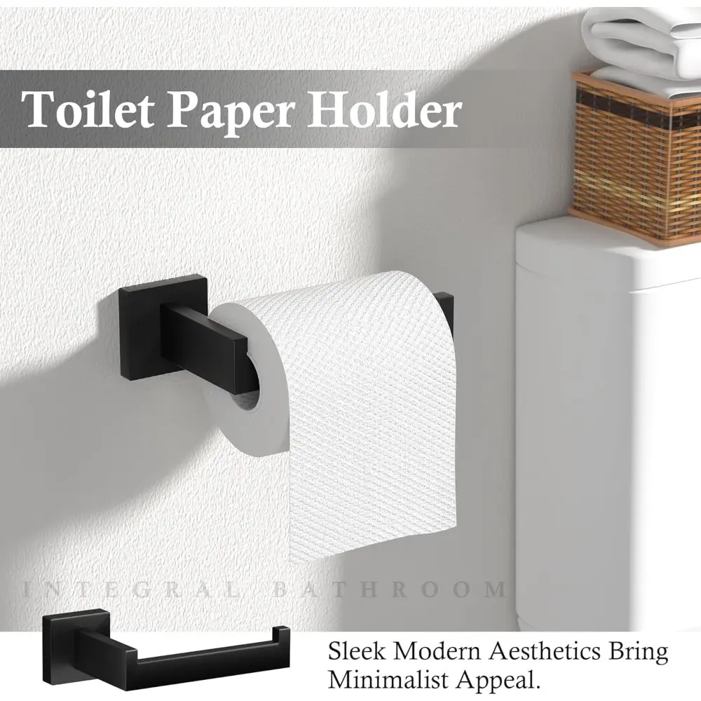 15-Piece Matte Black Bathroom Accessories Set – 23.6" Towel Bar, Towel Ring, Toilet Paper Holder & Hooks, Wall Mounted Bathroom
