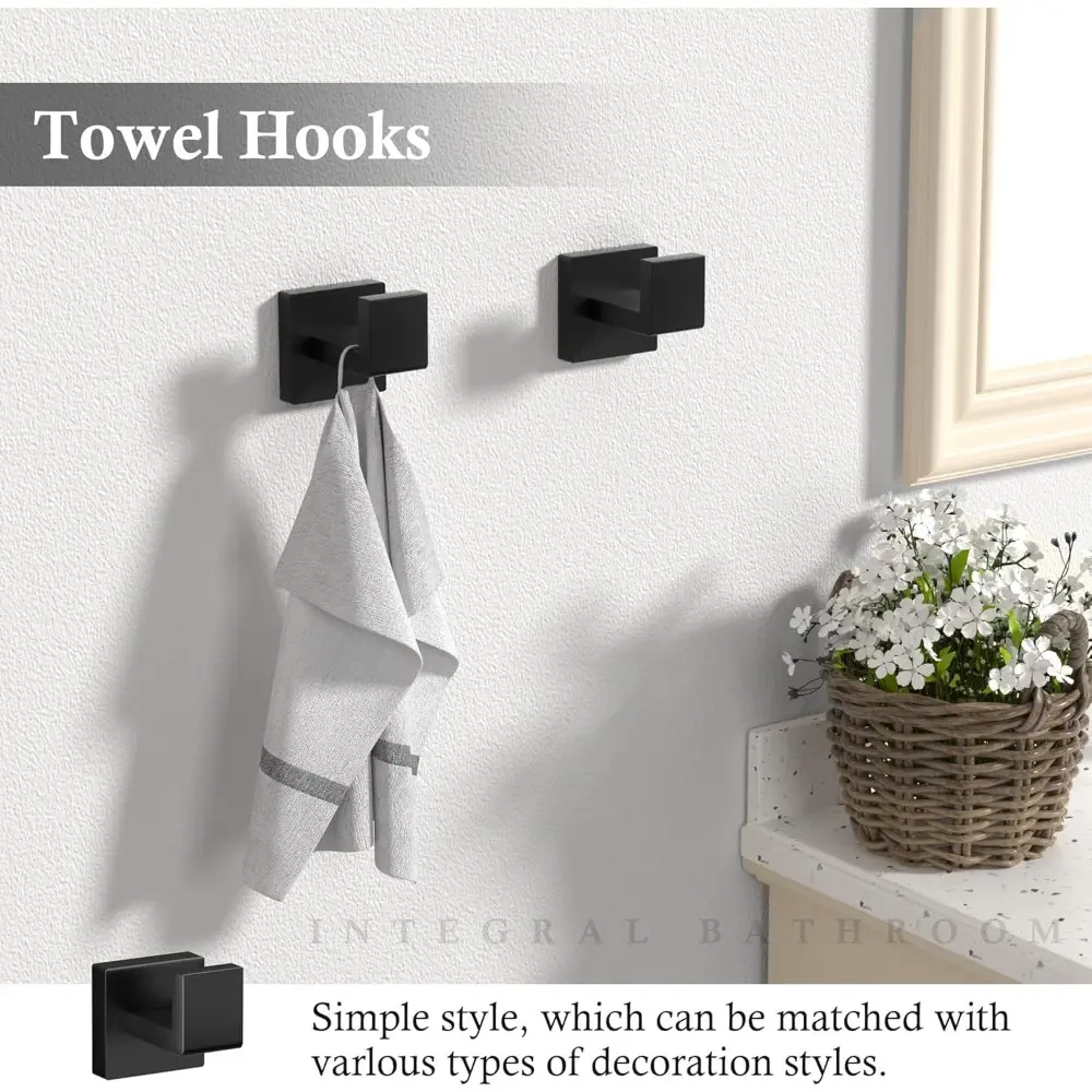 15-Piece Matte Black Bathroom Accessories Set – 23.6" Towel Bar, Towel Ring, Toilet Paper Holder & Hooks, Wall Mounted Bathroom