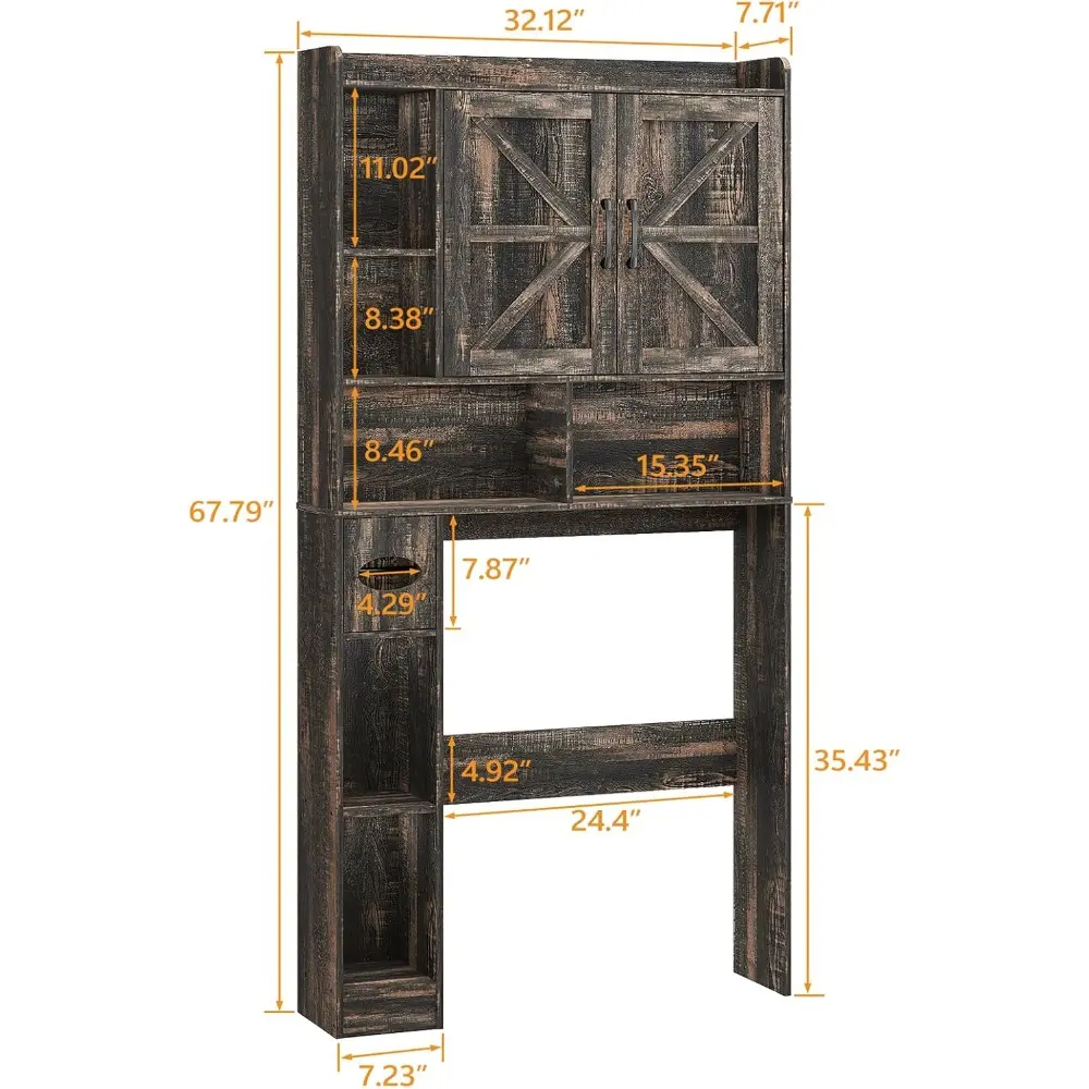 Over The Toilet Storage Cabinet, Farmhouse Storage Cabinet Over Toilet with 2 Barn Doors & Toilet Paper Holder Stand，Home Space-