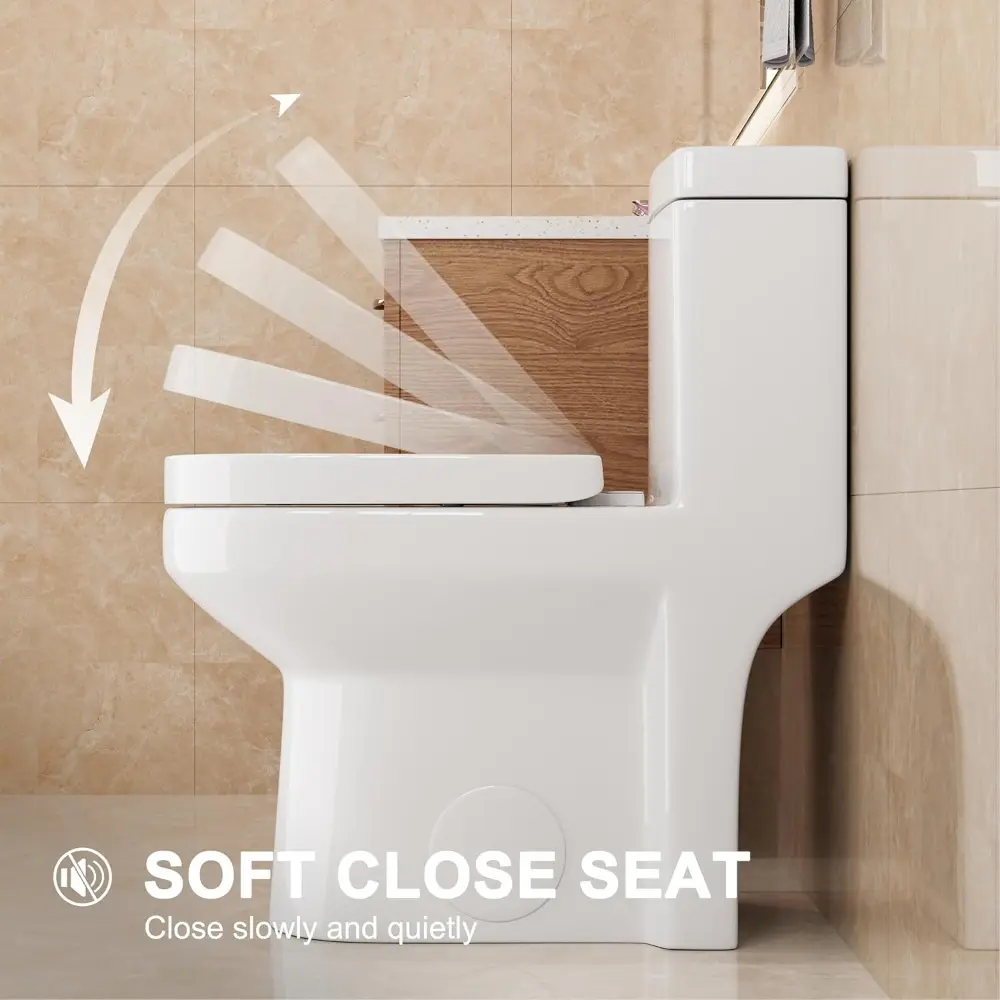 HWMT-8733 Small Compact One Piece Toilet For Bathroom, Powerful & Quiet Dual Flush Modern Toilet, 12'' Rough-In Toilet & Soft C