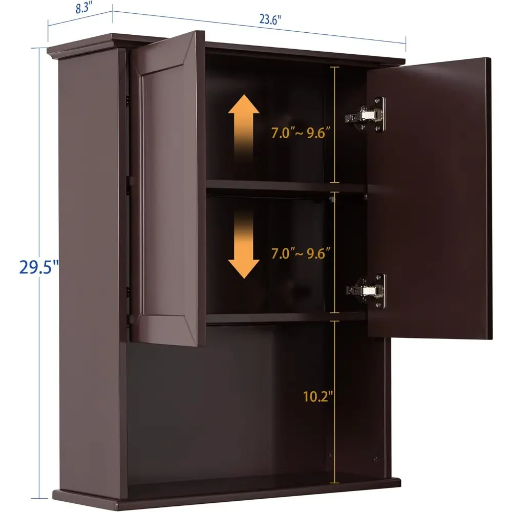 Wall Cabinet, 23x29 inch Medicine Cabinet, Over Toilet Storage with Adjustable Shelf, Wooden Expresso Bathroom Cabinet with 2 Do