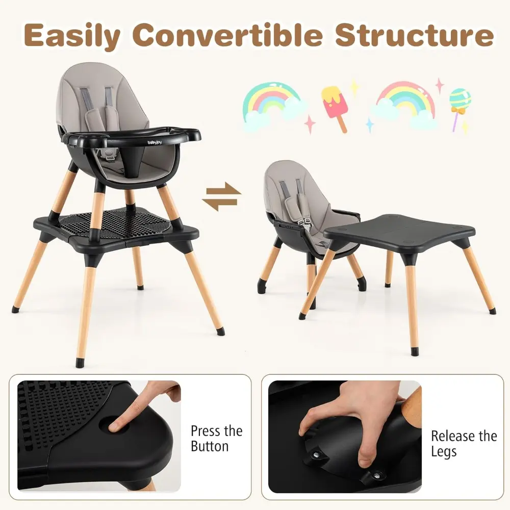 6 in 1 High Chair, Convertible High Chairs for Babies and Toddlers/Booster Seat/Table and Chair Set, Infant Wooden Highchair w/