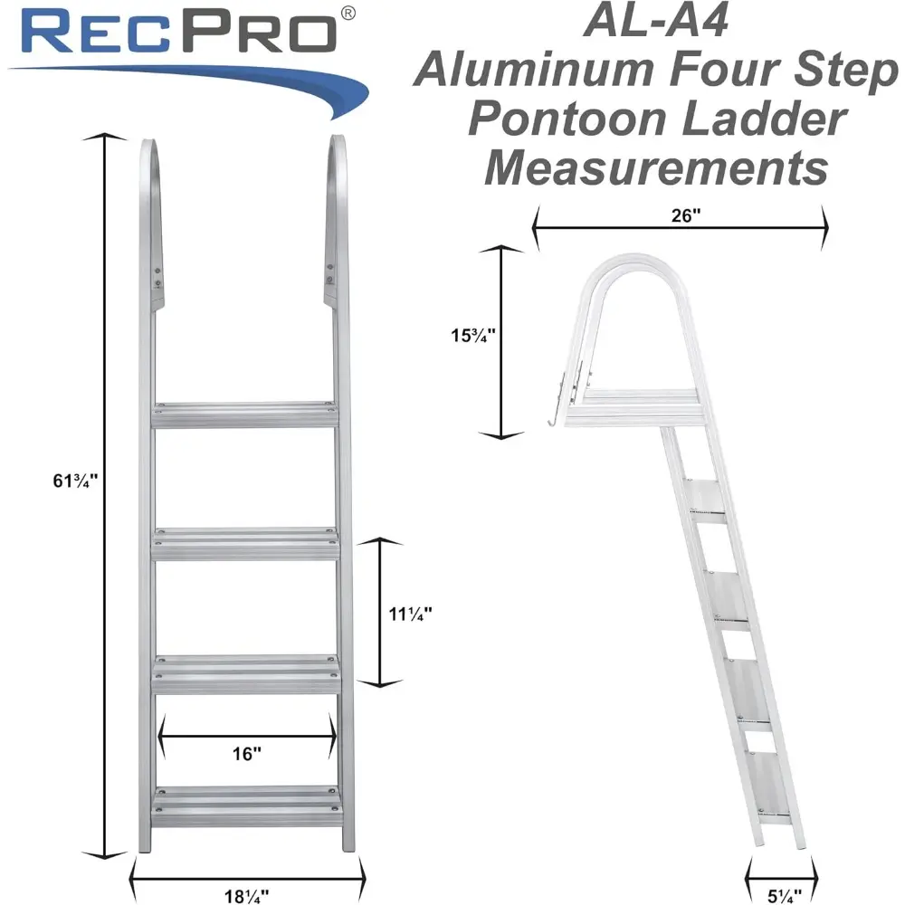 Marine Pontoon Boat Dock Heavy Duty Aluminum 4 Step Removable Boarding Ladder AL-A4…