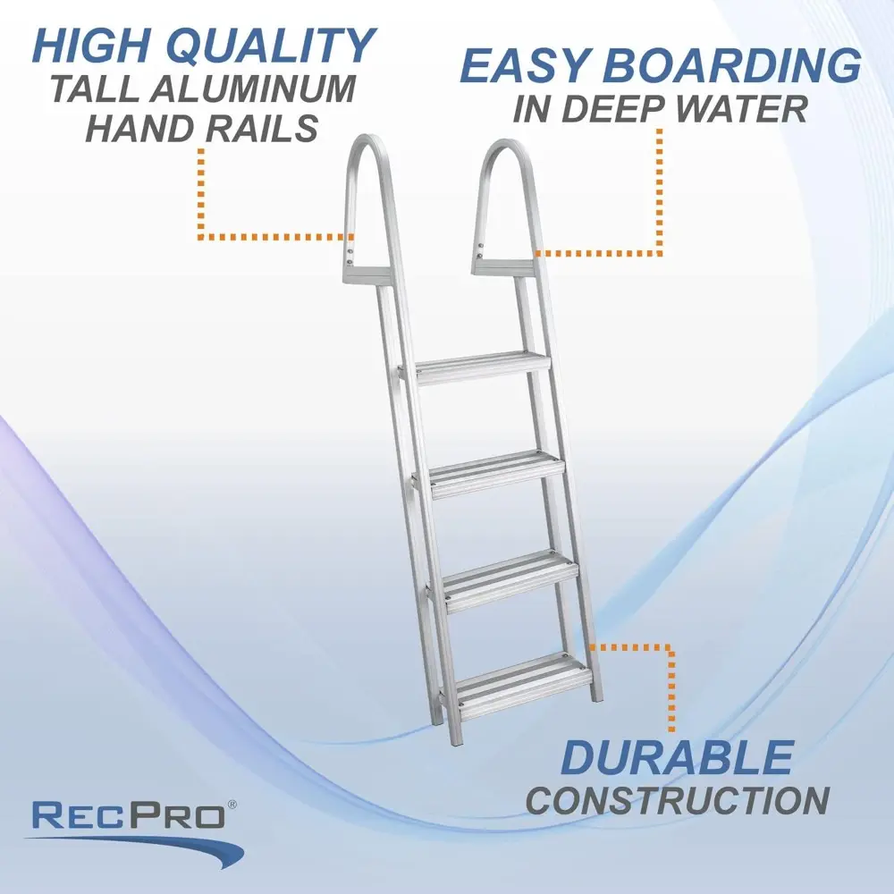 Marine Pontoon Boat Dock Heavy Duty Aluminum 4 Step Removable Boarding Ladder AL-A4…