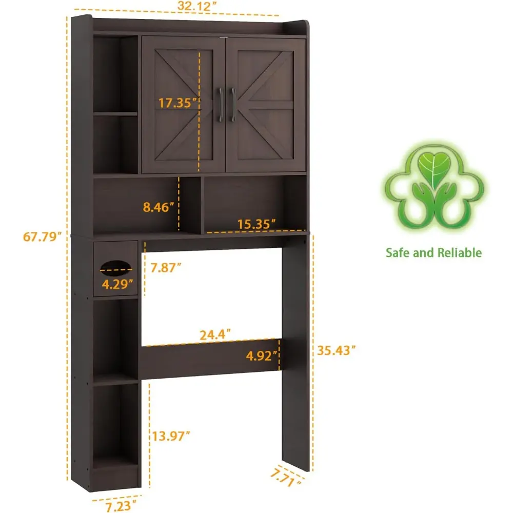 Over The Toilet Storage Cabinet, Farmhouse Storage Cabinet Over Toilet with 2 Barn Door & Toilet Paper Holder Stand，Home Space-S