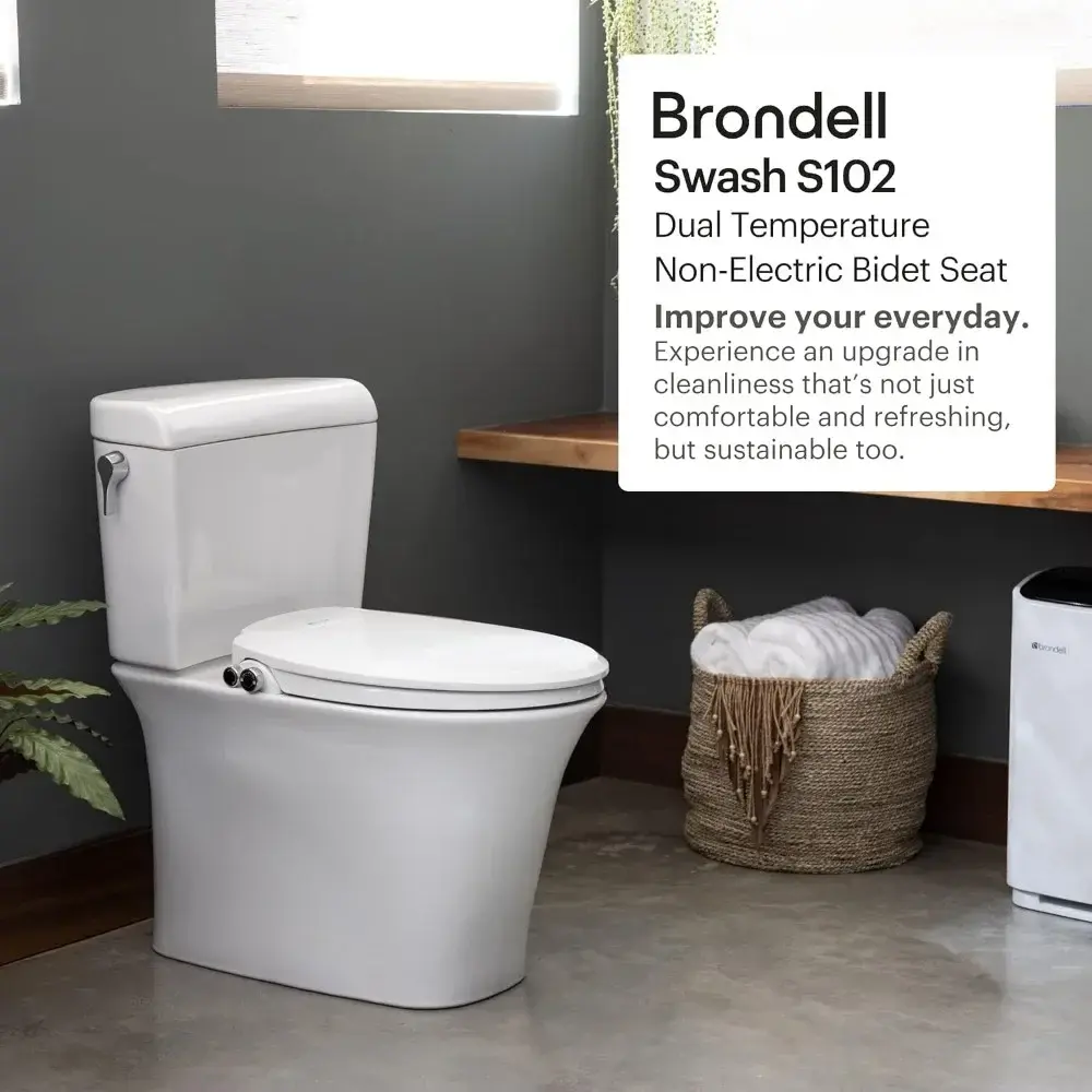 Bidet Toilet Seat, Non-Electric Swash Ecoseat, Fits Elongated Toilets, White - Dual Temperature, Dual Nozzle System - Bidet wit