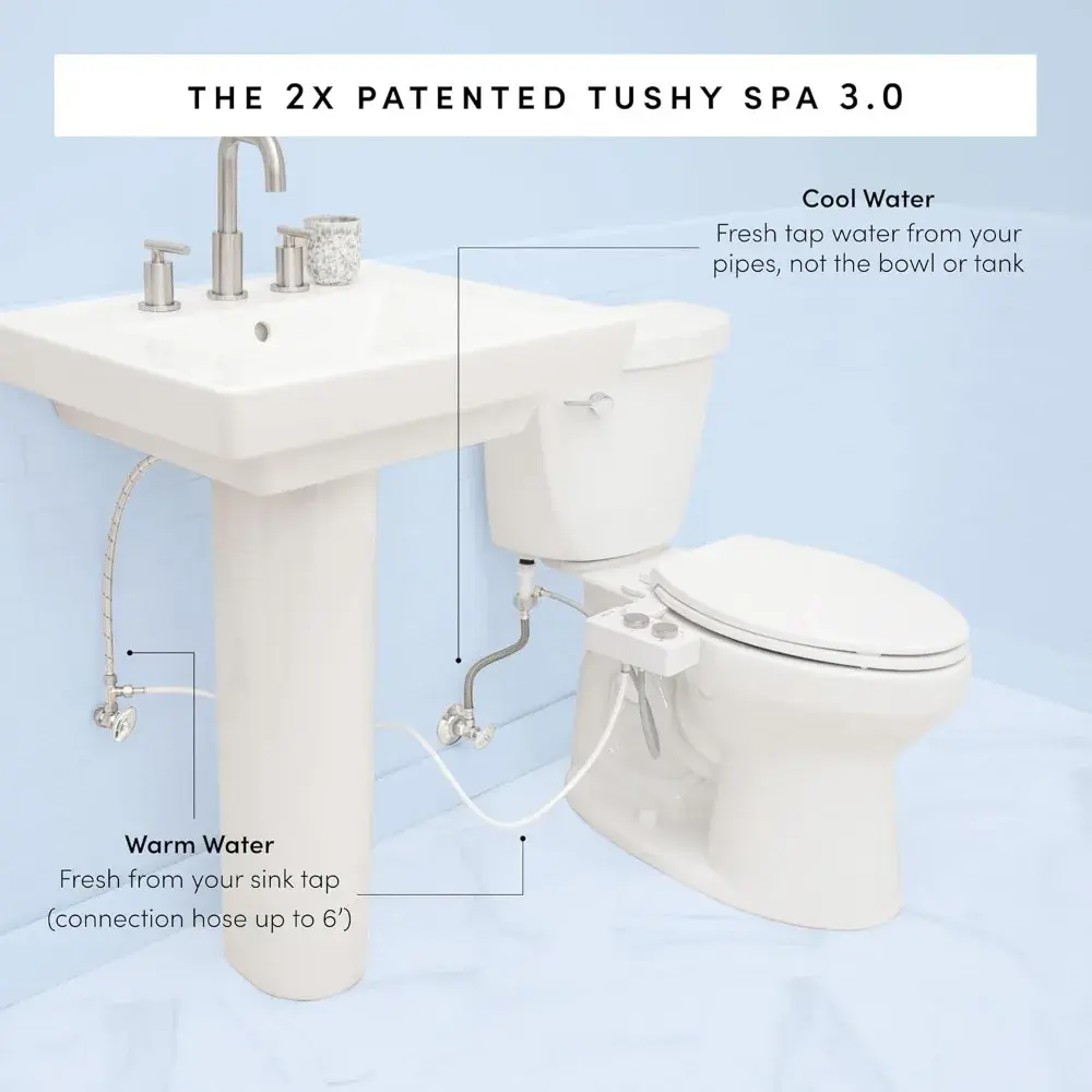 TUSHY 3.0 Spa Cool to Warm Water Bidet Attachment. Easy Universal Toilet Seat Install, Requires Sink Connection for Temperature