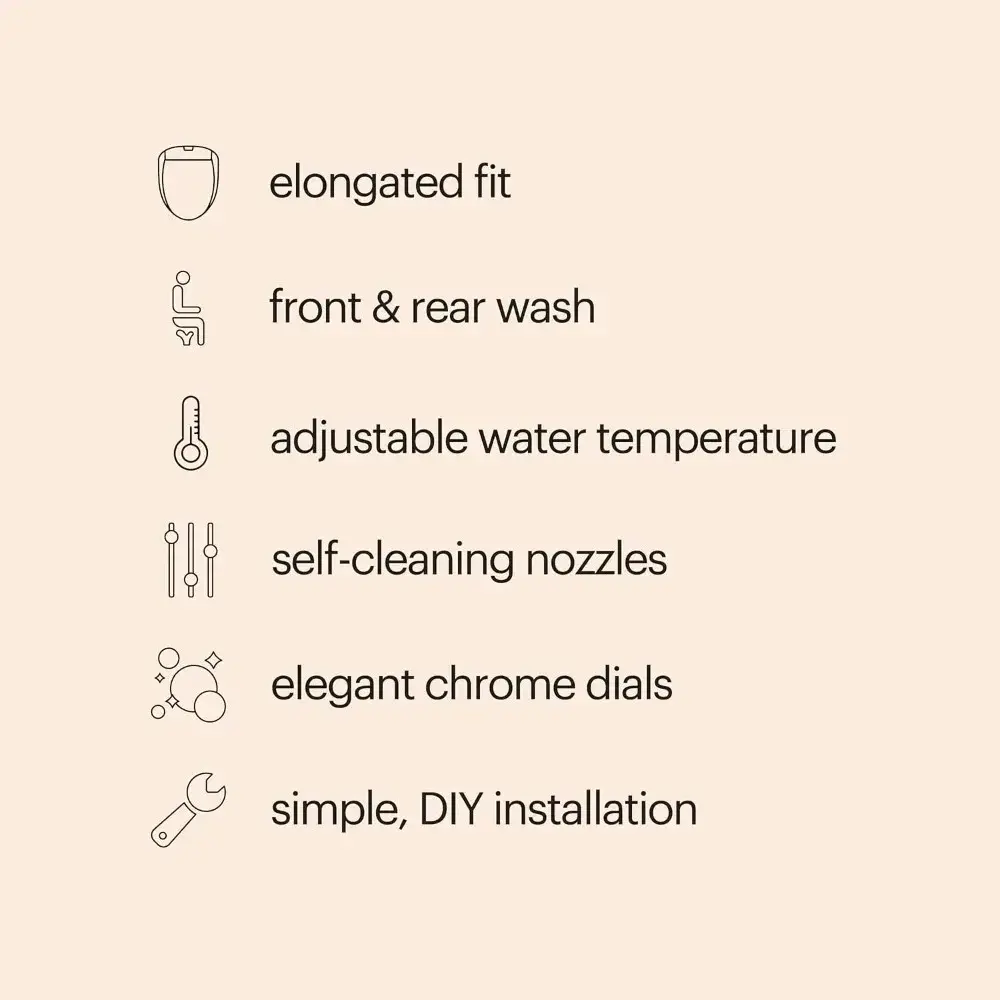 Bidet Toilet Seat, Non-Electric Swash Ecoseat, Fits Elongated Toilets, White - Dual Temperature, Dual Nozzle System - Bidet wit