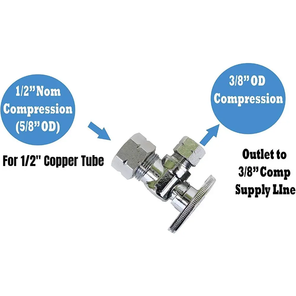 54Pcs EZ-FLUID Heavy Duty Angle Stop Valve,1/4 Turn Water Shut Off Valves 1/2" Nominal (5/8" OD) Compression x 3/8"OD Outlet,Met