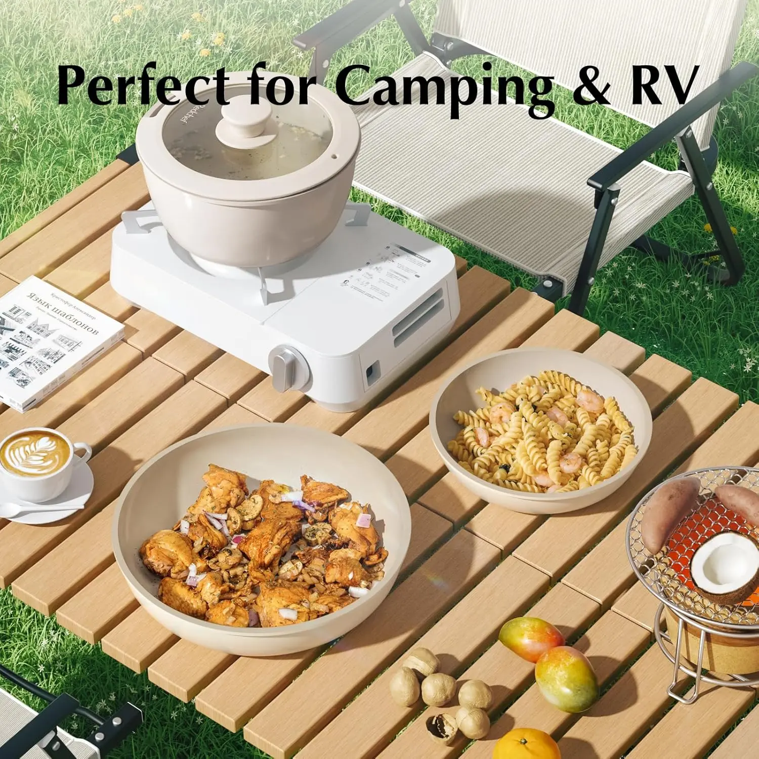 Ceramic Pots and Pans Set Non Stick, Nonstick Kitchen Cookware Sets,  Detachable Handle Pots and Pans 5 Piece, RV Cookware