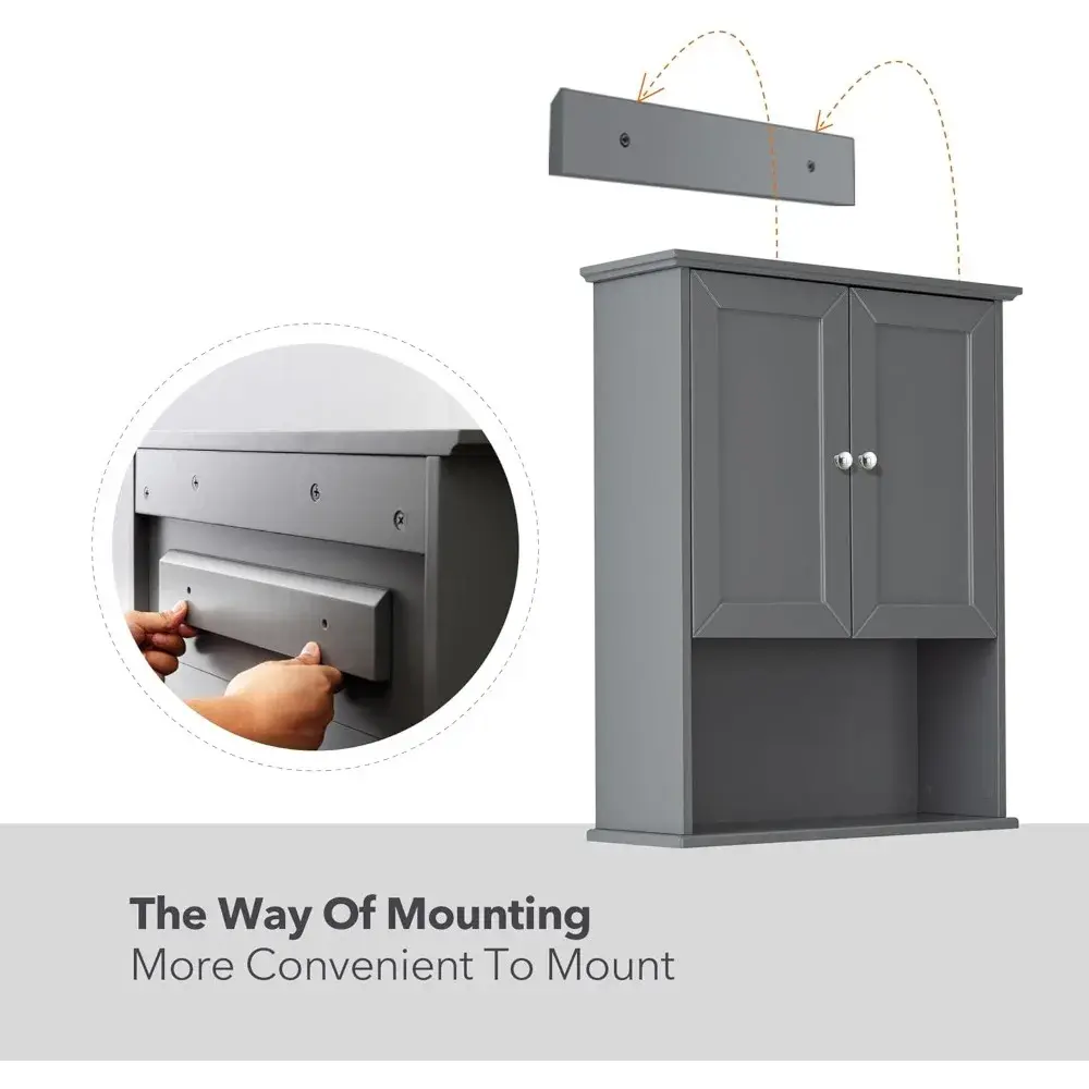 Grey Wall Mounted Bathroom Cabinet 24x30 Inch Wooden Over Toilet Storage Cabinet with 2 Doors, Above Toilet Medicine Cabinets fo