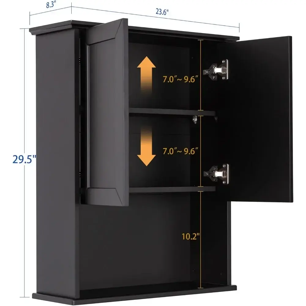 Black Bathroom Cabinet 23x29 inch Wooden Medicine Cabinet with 2 Doors and Adjustable Shelf, Wall Mounted Over Toilet Storage