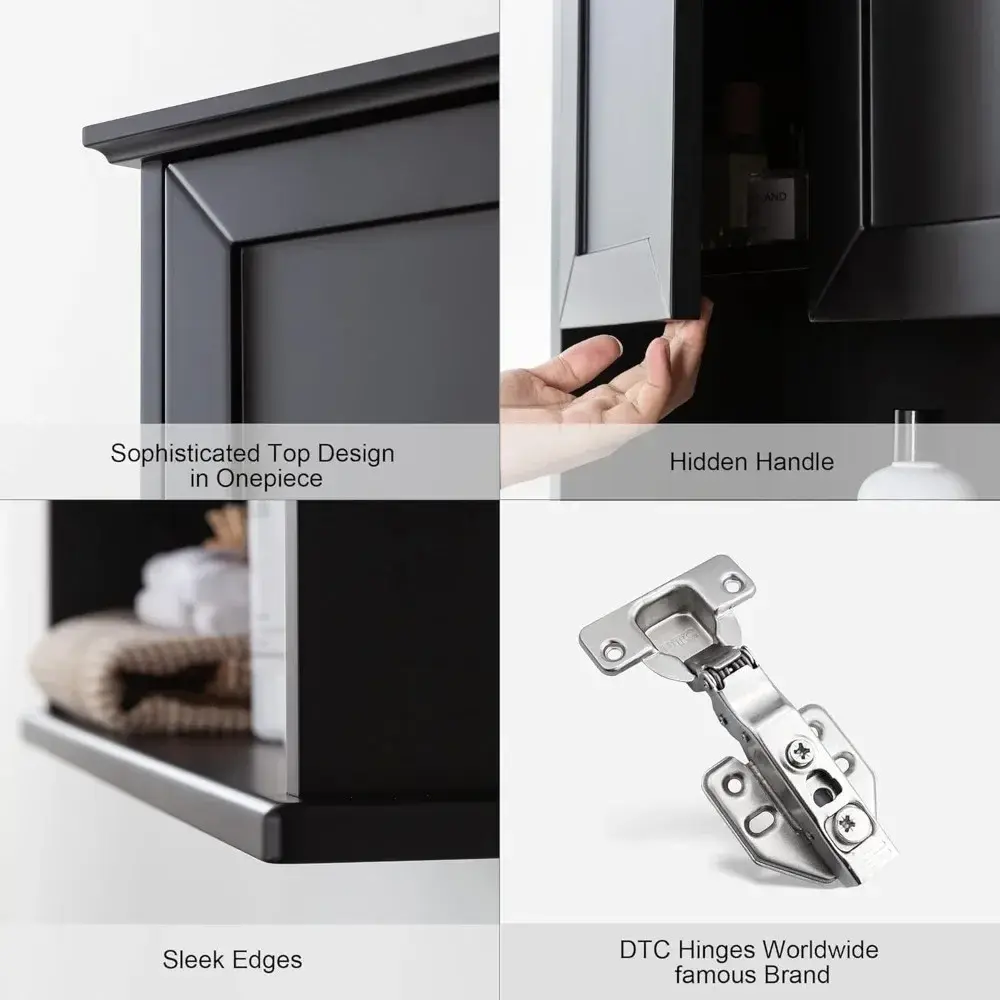 Black Bathroom Cabinet 23x29 inch Wooden Medicine Cabinet with 2 Doors and Adjustable Shelf, Wall Mounted Over Toilet Storage