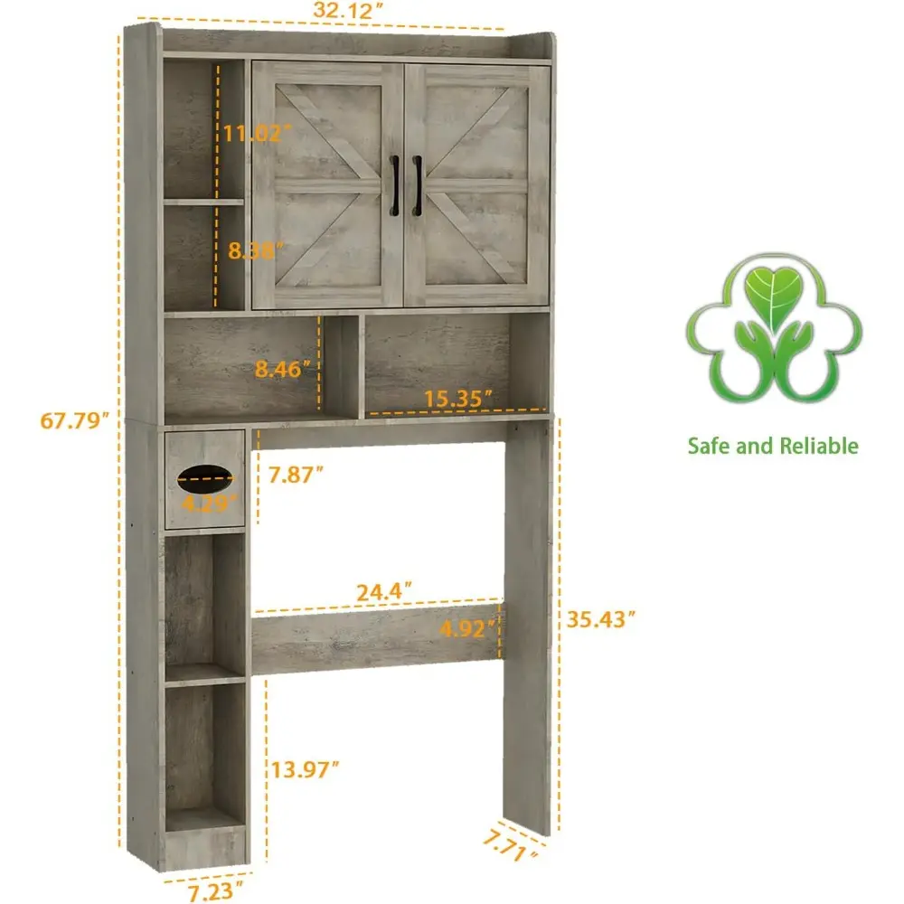 Over The Toilet Storage Cabinet, Farmhouse Storage Cabinet Over Toilet with 2 Barn Door & Toilet Paper Holder Stand，Home Space-S