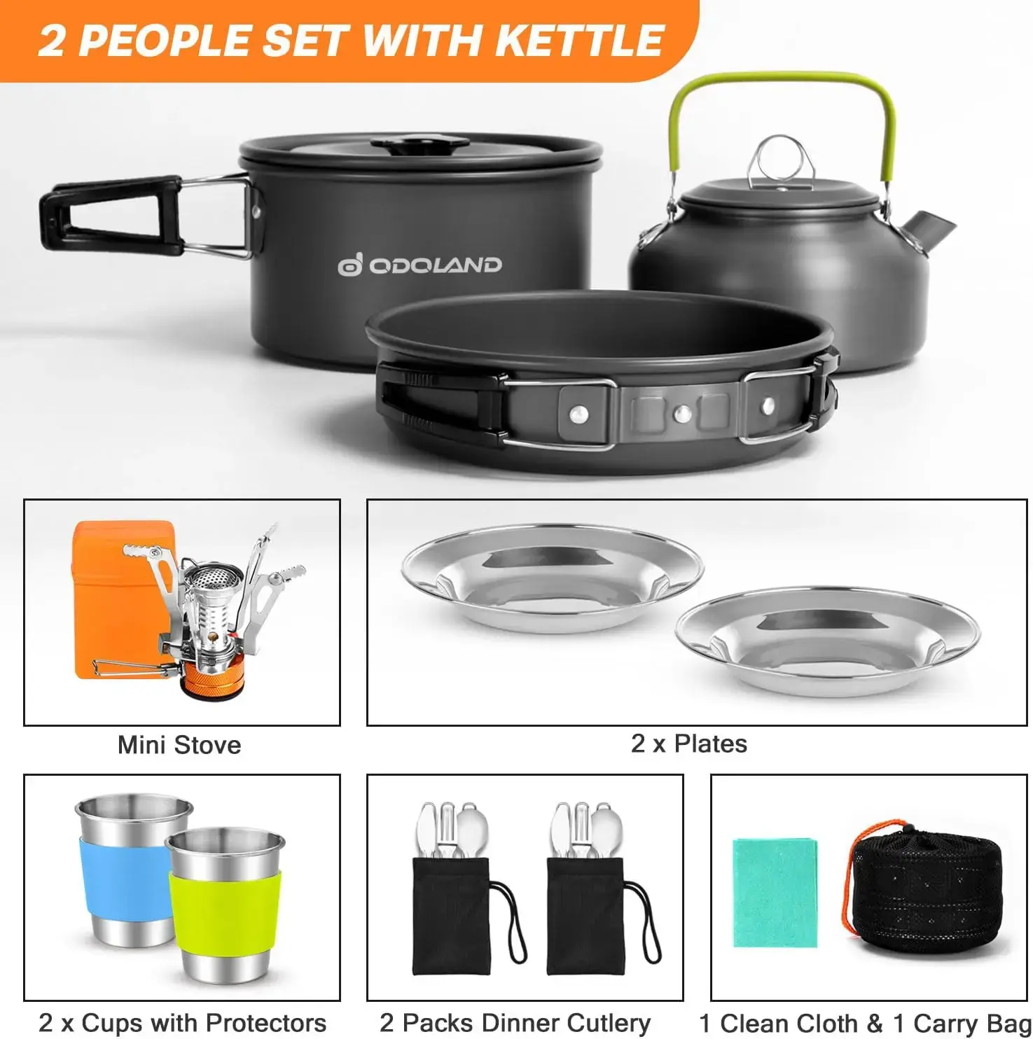 16pcs Camping Cookware Set with Folding Camping Stove, Non-Stick Lightweight Pot Pan Kettle Set with Stainless Steel Cups Plates