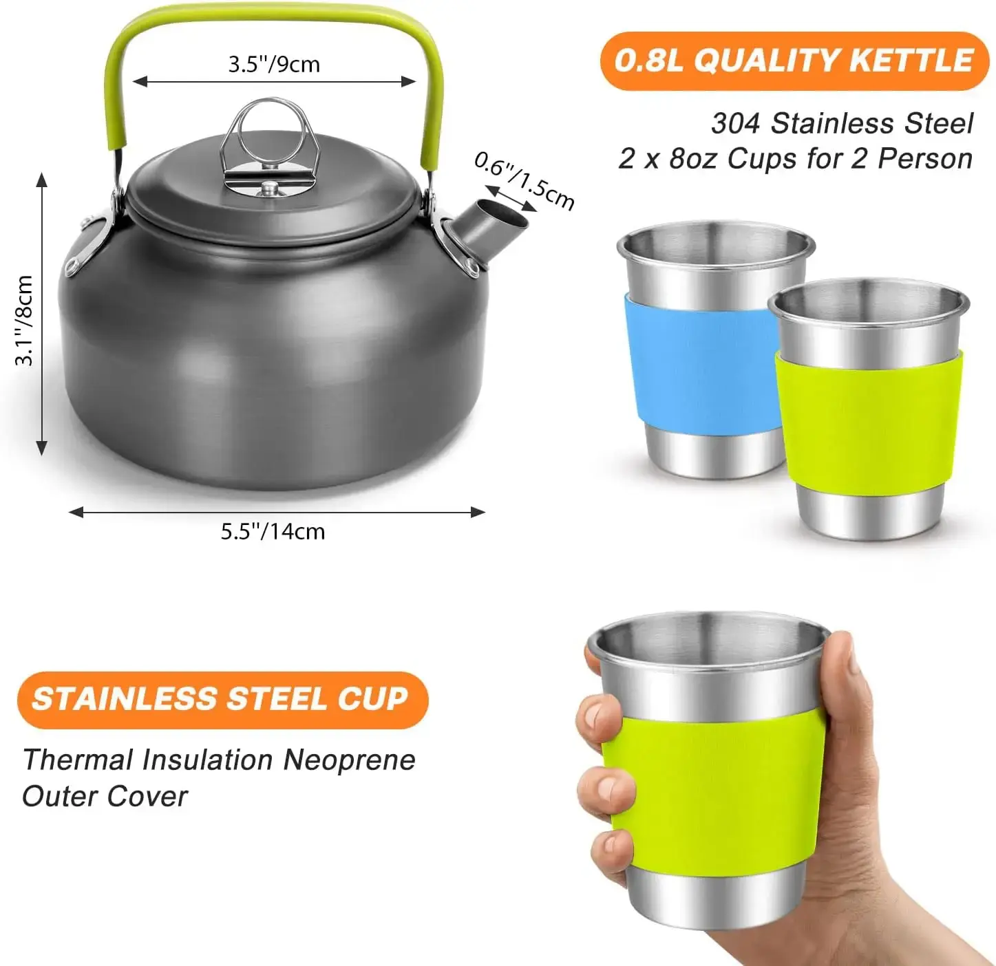 16pcs Camping Cookware Set with Folding Camping Stove, Non-Stick Lightweight Pot Pan Kettle Set with Stainless Steel Cups Plates