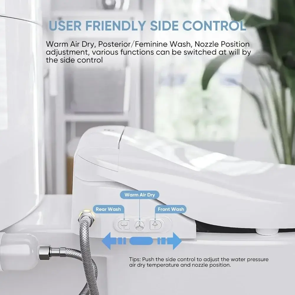 Electric Bidet Smart Toilet Seat with Dual Control Mode, Adjustable Warm Water and Air Dryer, Ultra Slim Heated Toilet Seat, Os