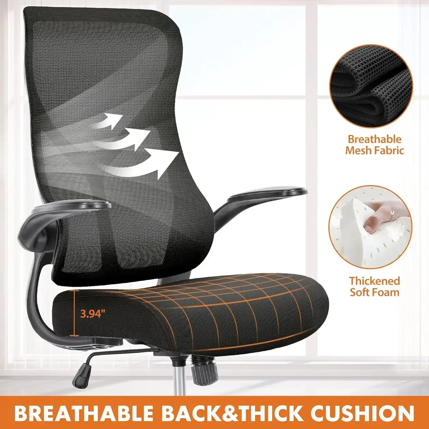 Ergonomic Office Desk Computer Chair, Comfy High Back Swivel Rolling Home Mesh Gaming Chairs with Wheels