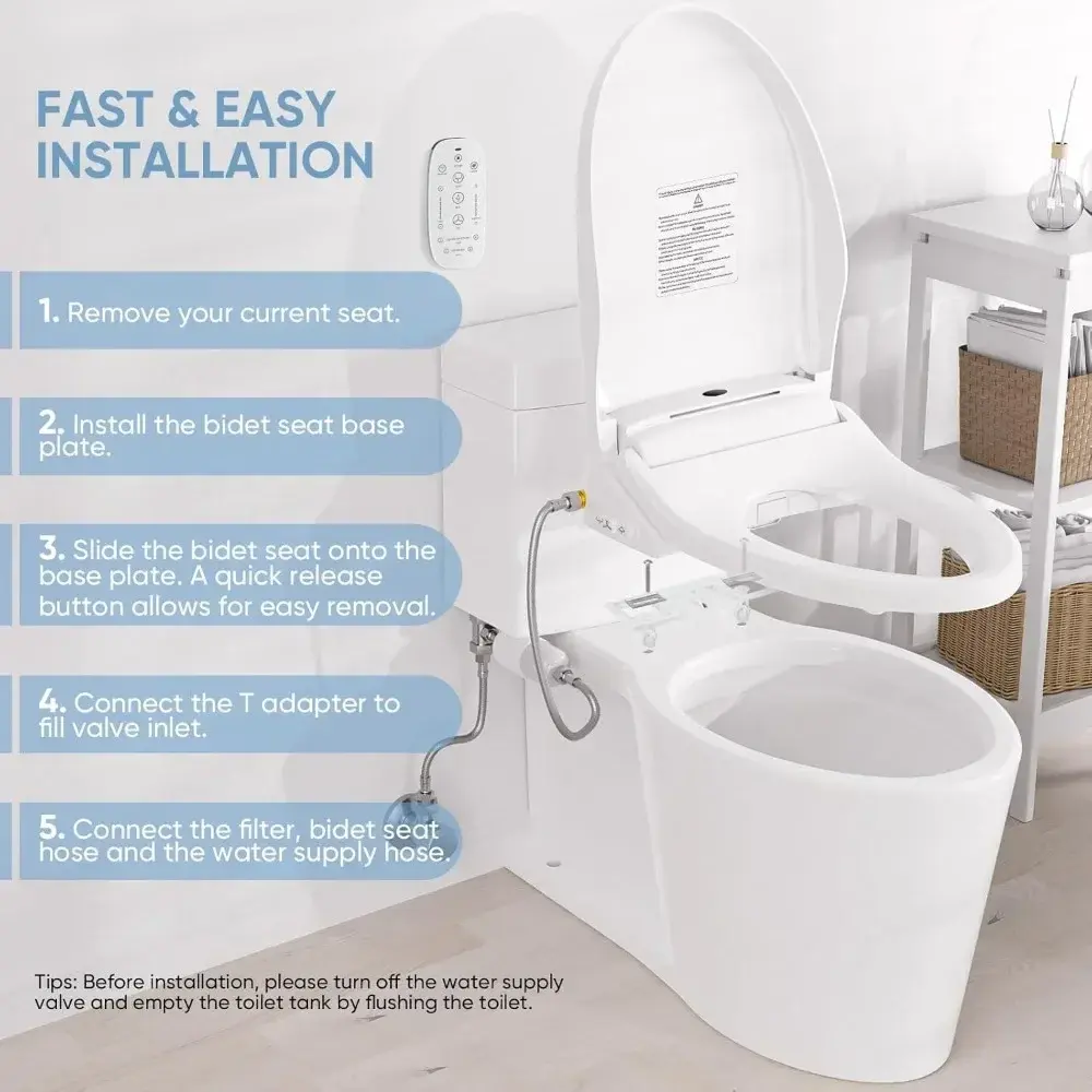 Electric Bidet Smart Toilet Seat with Dual Control Mode, Adjustable Warm Water and Air Dryer, Ultra Slim Heated Toilet Seat, Os