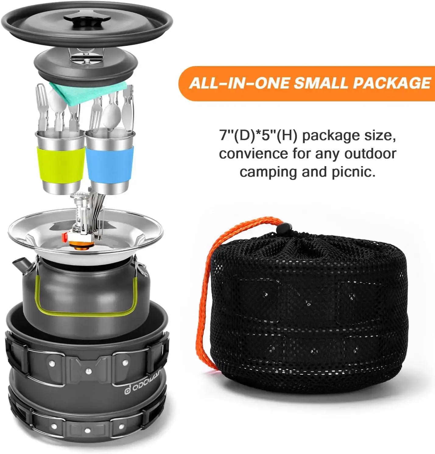 16pcs Camping Cookware Set with Folding Camping Stove, Non-Stick Lightweight Pot Pan Kettle Set with Stainless Steel Cups Plates
