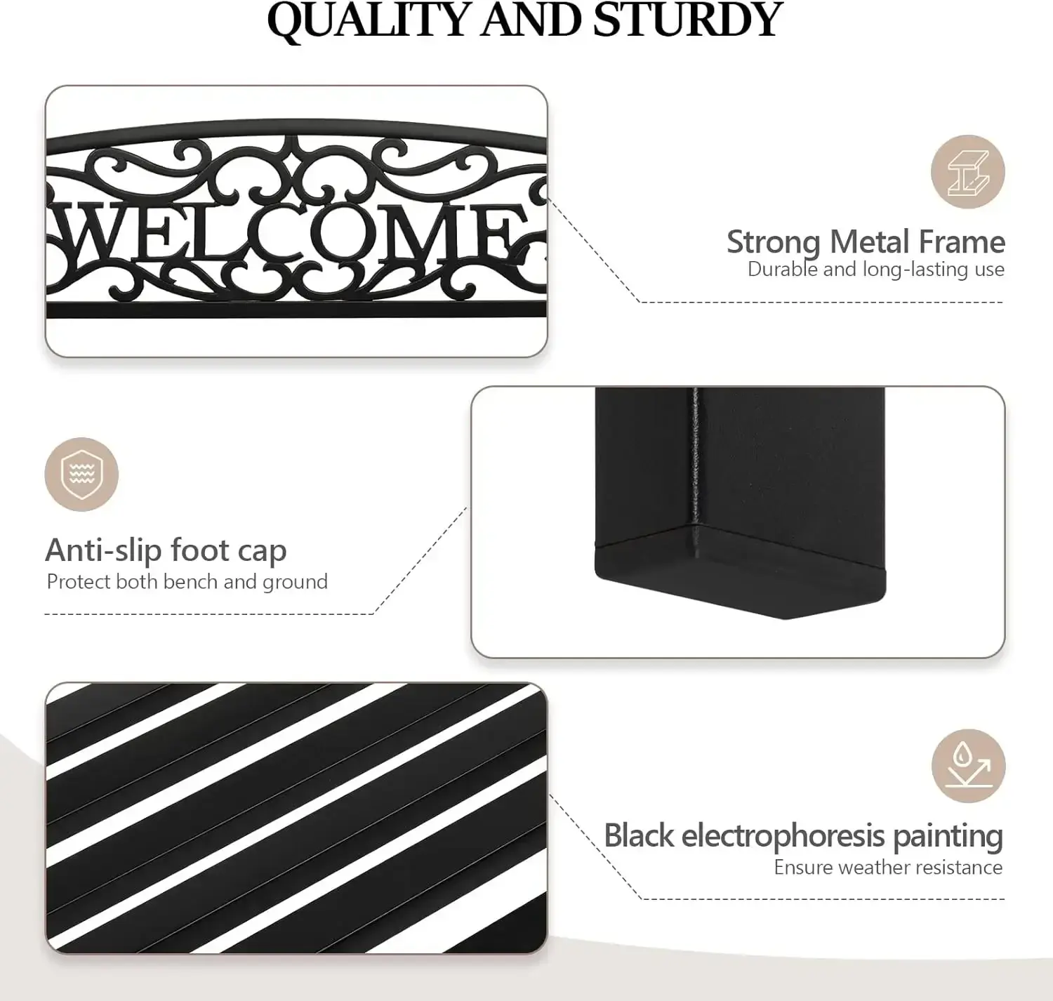 Outdoor Bench for Patio Metal Garden Bench w/PVC Back Pattern, Steel Black Outdoor Bench