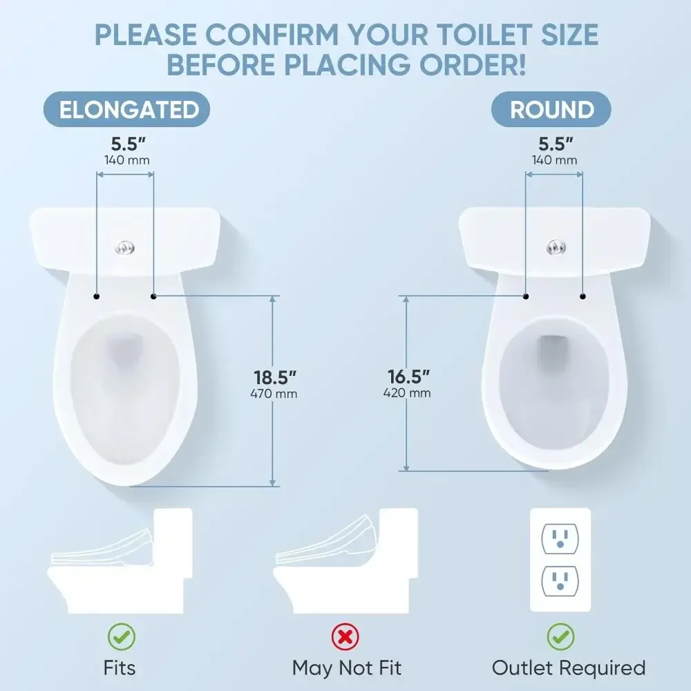Electric Bidet Smart Toilet Seat with Dual Control Mode, Adjustable Warm Water and Air Dryer, Ultra Slim Heated Toilet Seat, Os